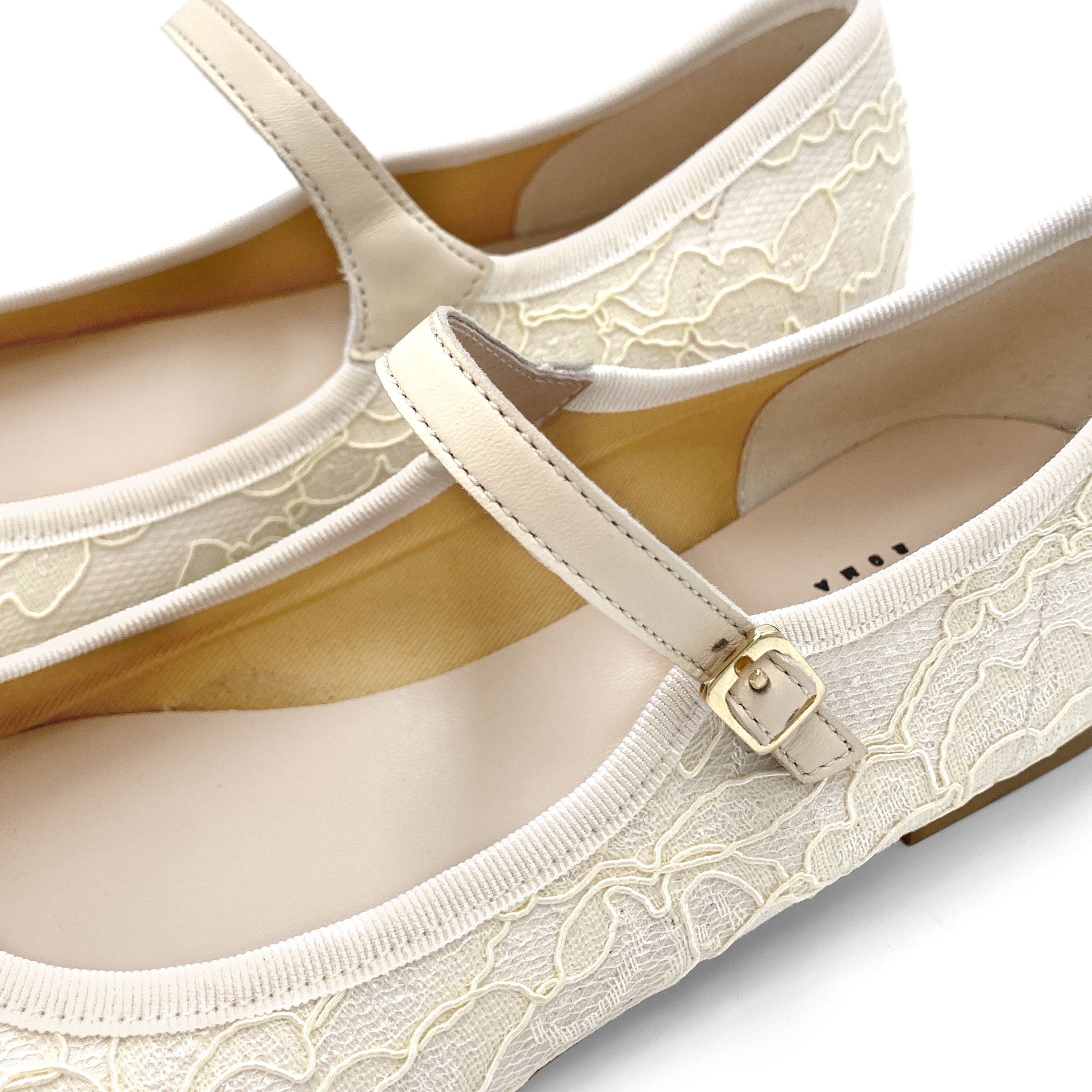 Ivory White Lace Bridal Mary Jane Ballet Flats