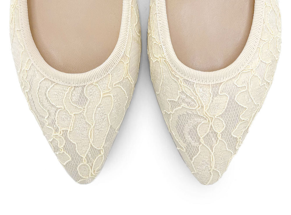 Ivory White Lace Bridal Mary Jane Ballet Flats