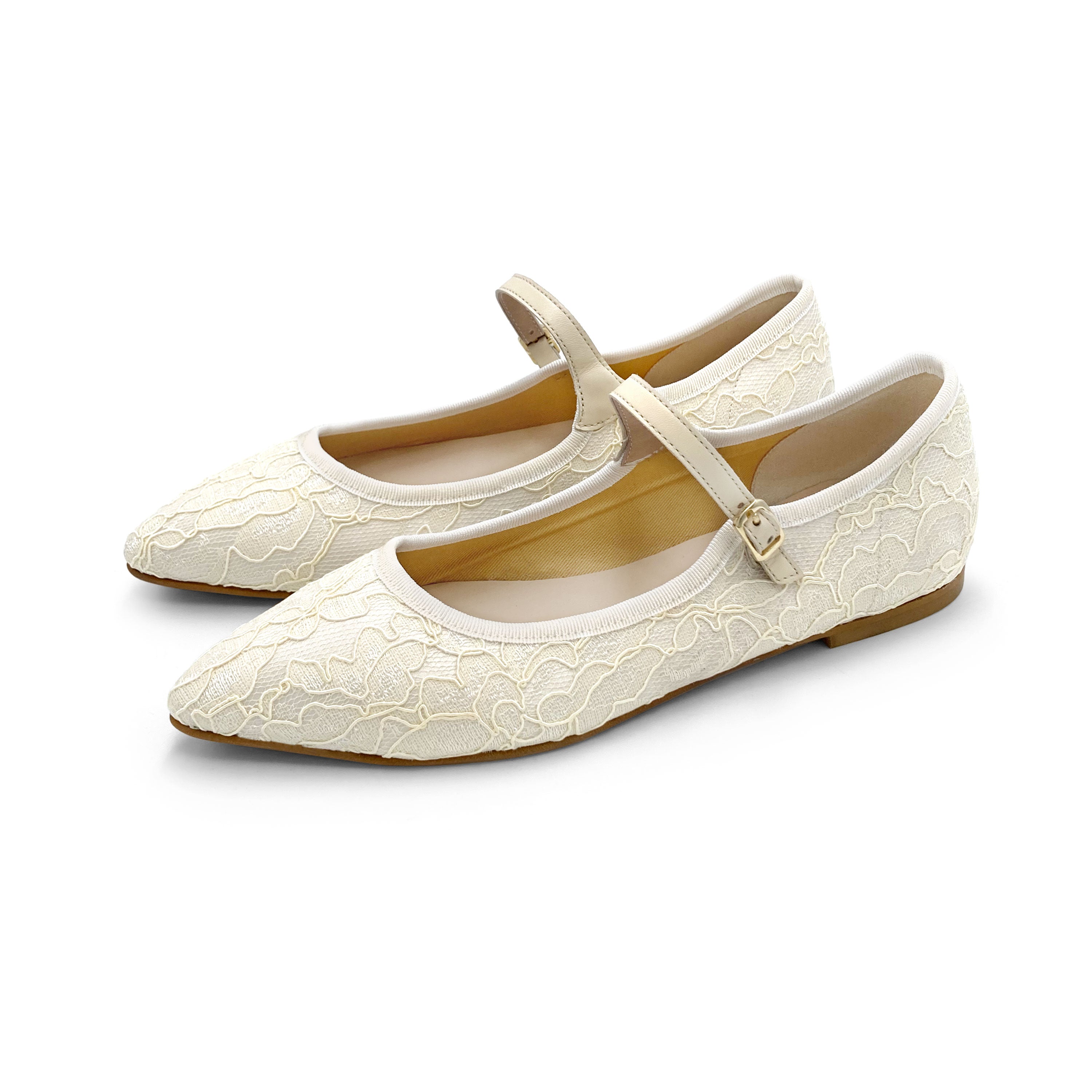 Ivory White Lace Bridal Mary Jane Ballet Flats
