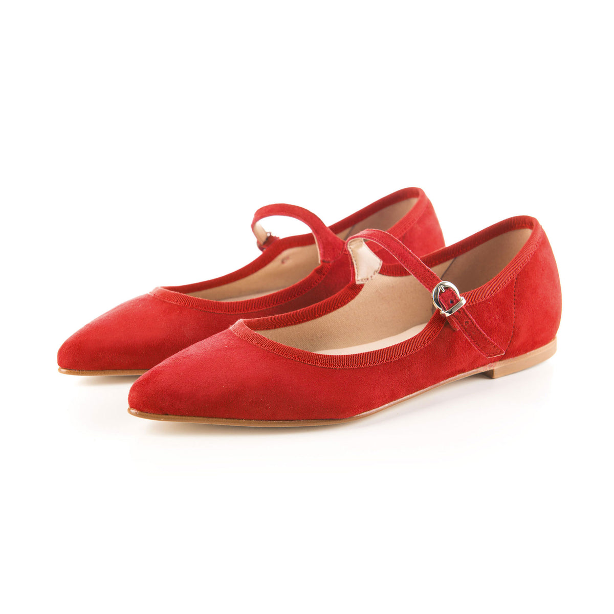 Ballerine rosse a punta con cinturino