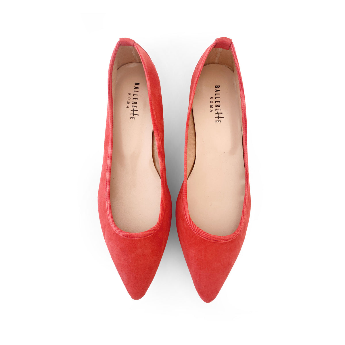 Coral Pink Suede Pointed Ballet Flats