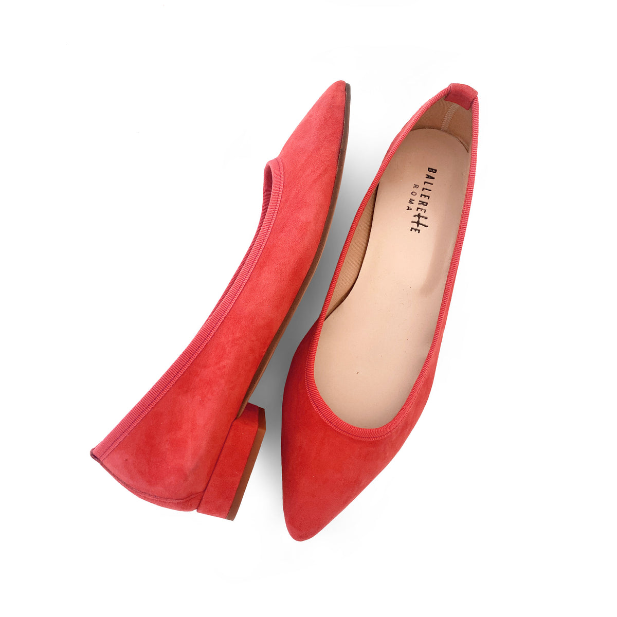 Coral Pink Suede Pointed Ballet Flats