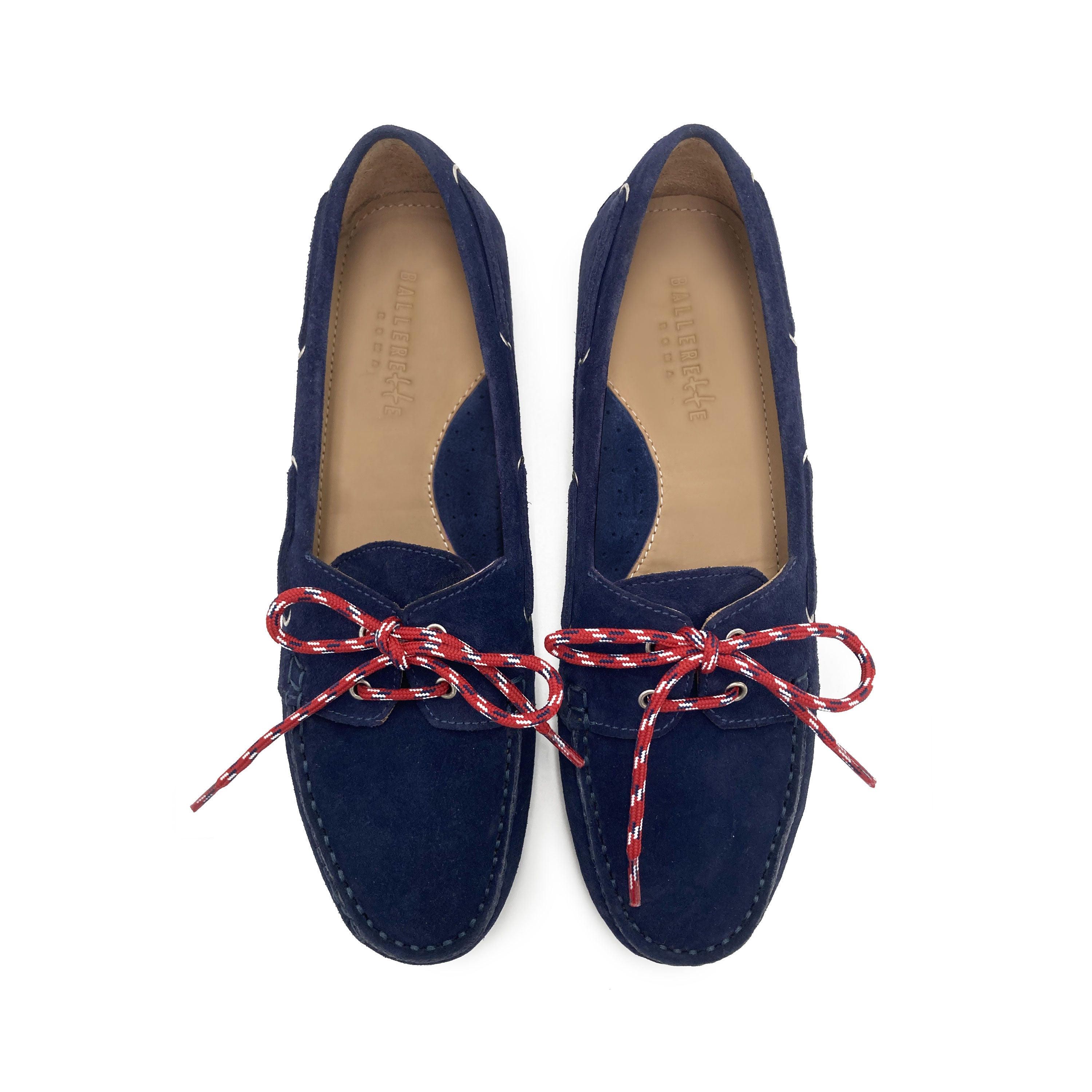 Mocassins bateau d’été pour femme en daim bleu avec lacets nautiques