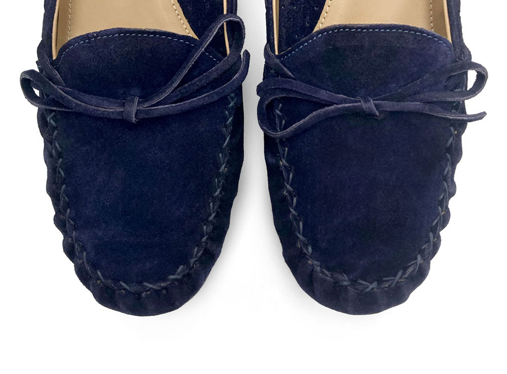 Damen-Mokassins aus marineblauem Veloursleder