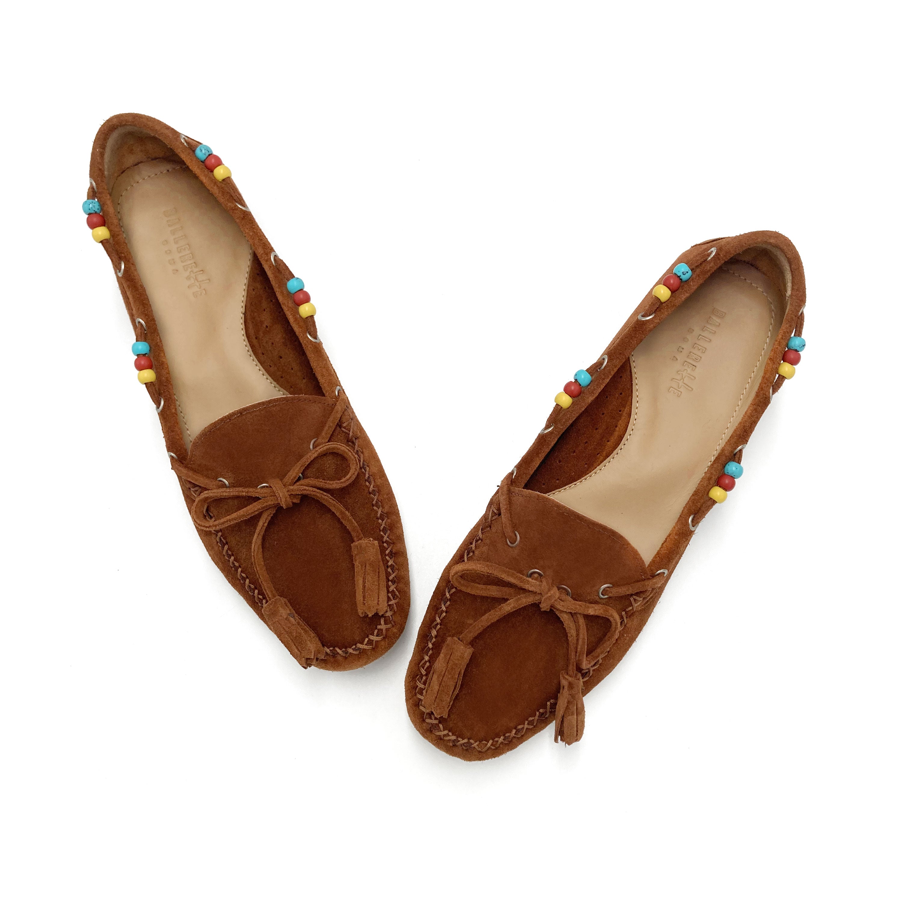 Mocassins femme en marron cuir avec perles
