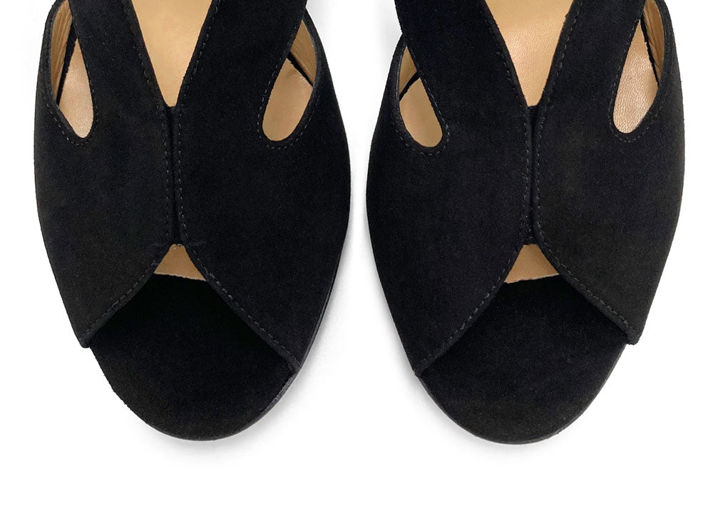 Chaussures slingback open toe en daim noir à talon