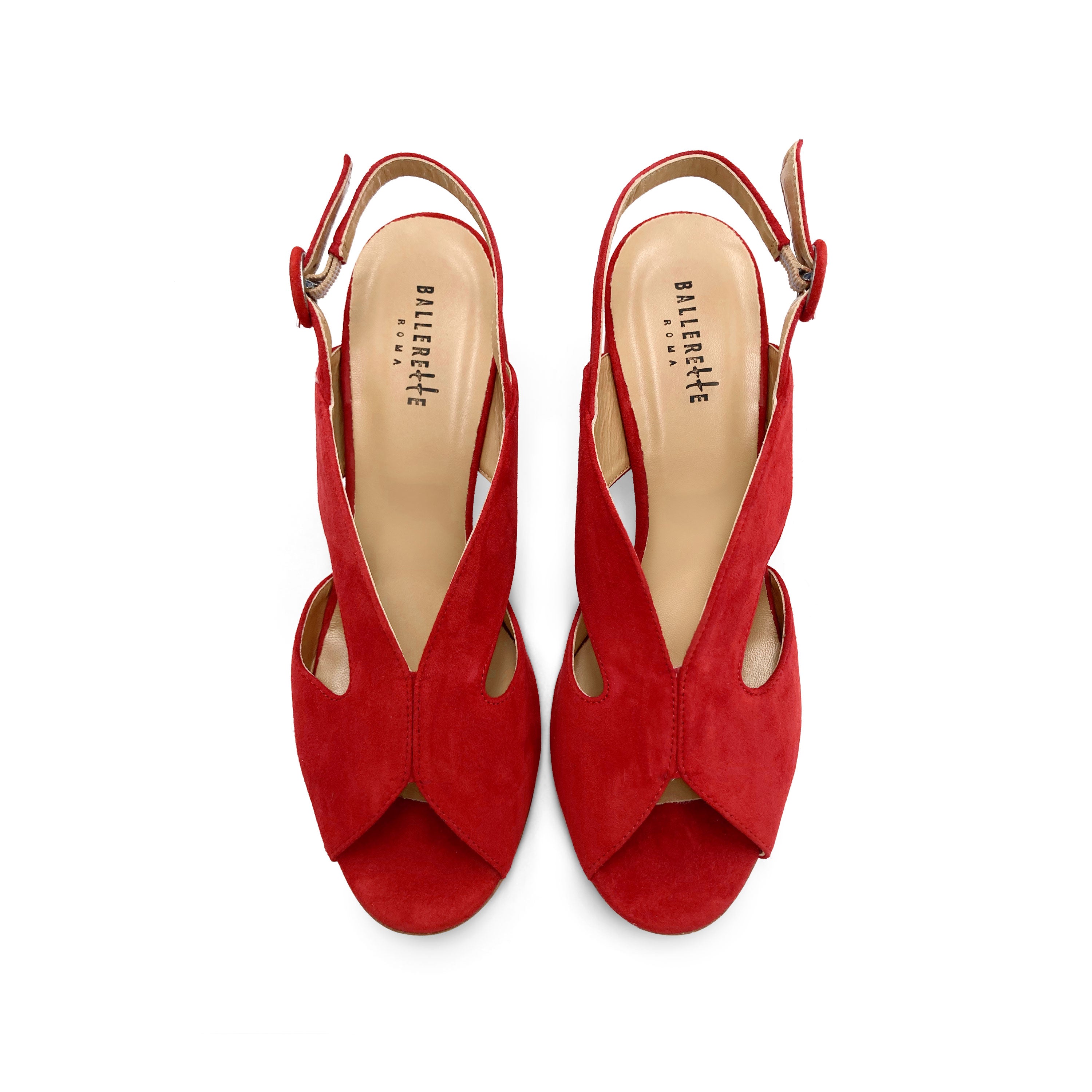 Chaussures slingback open toe en daim rouge à talon