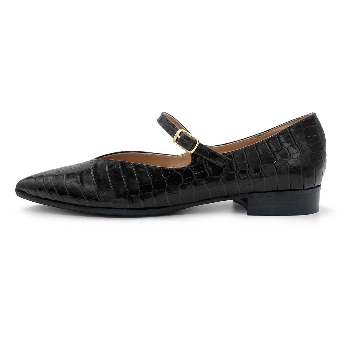 Schwarze Lederballerinas mit Krokodilprägung