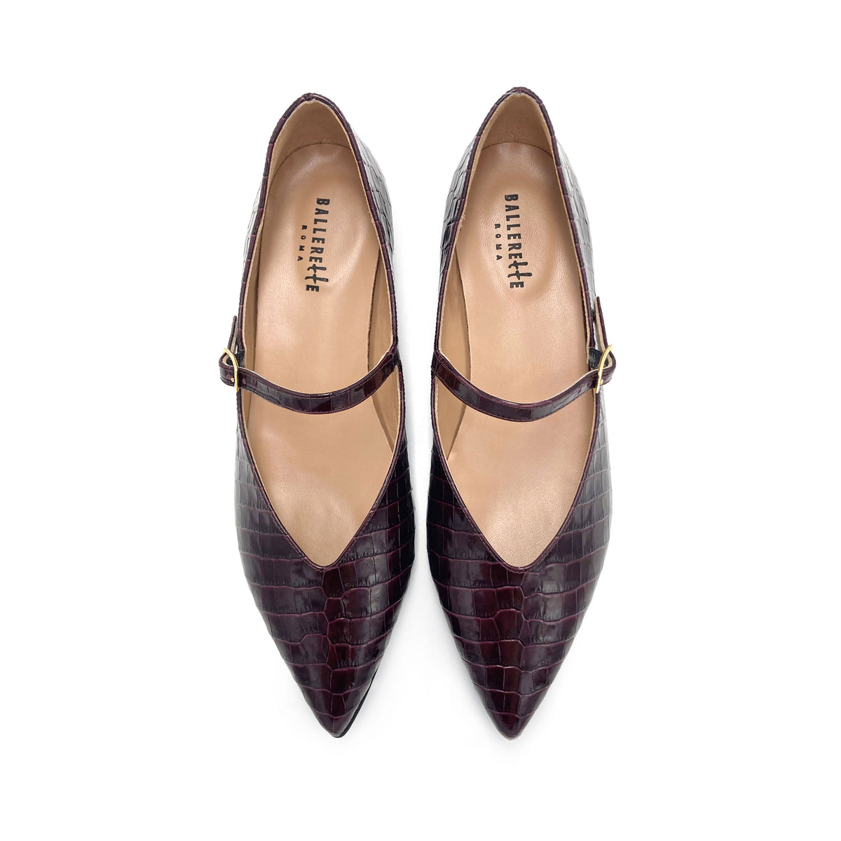 Bordeaux leather crocodile-print ballet flats