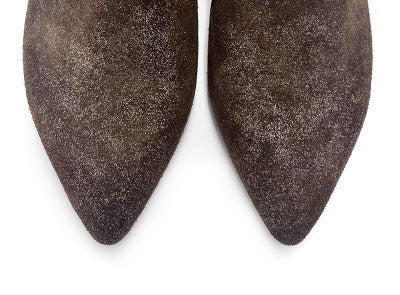 Stivaletti con tacco interno in camoscio glitterato testa di moro