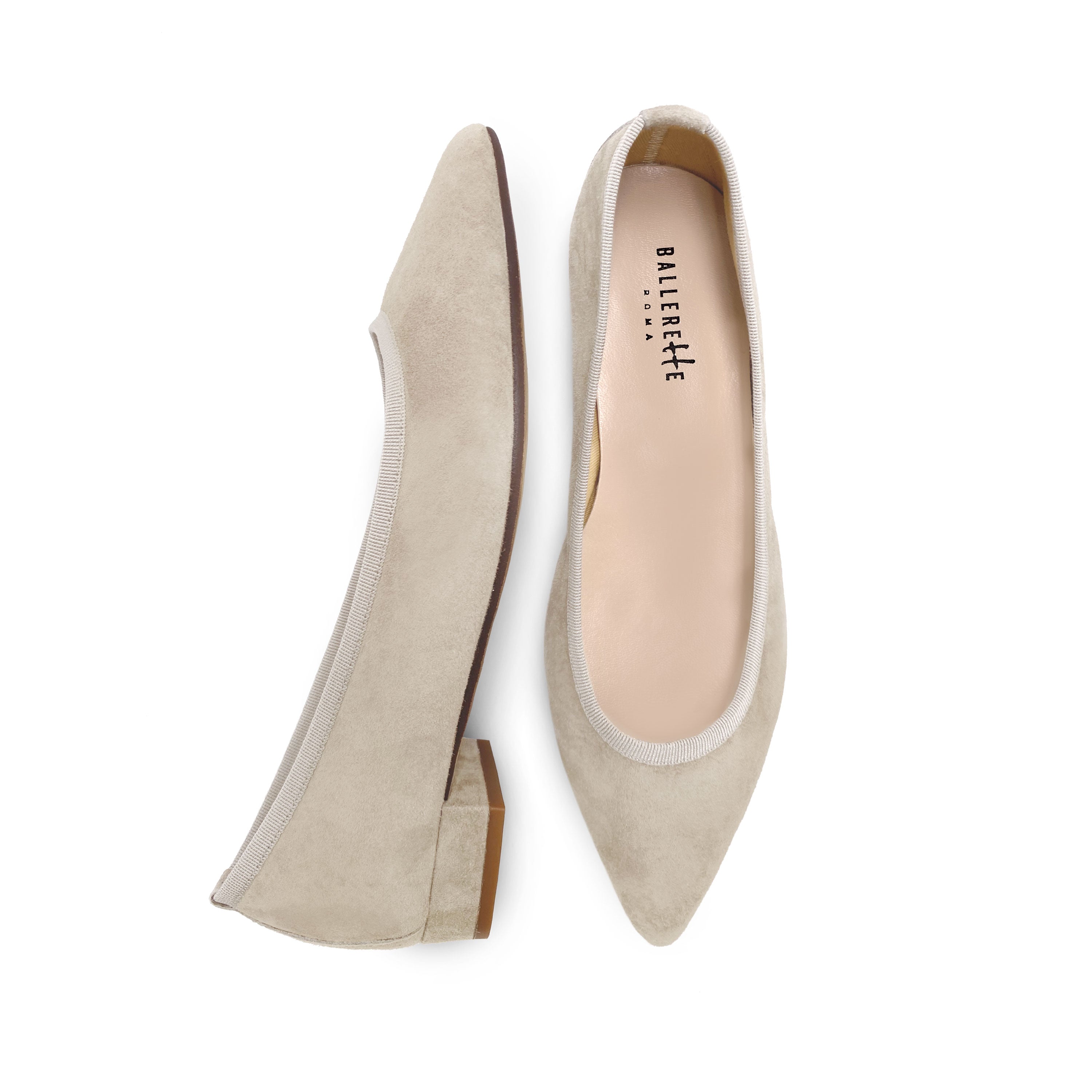 Beige Suede Pointed Toe Ballet Flats