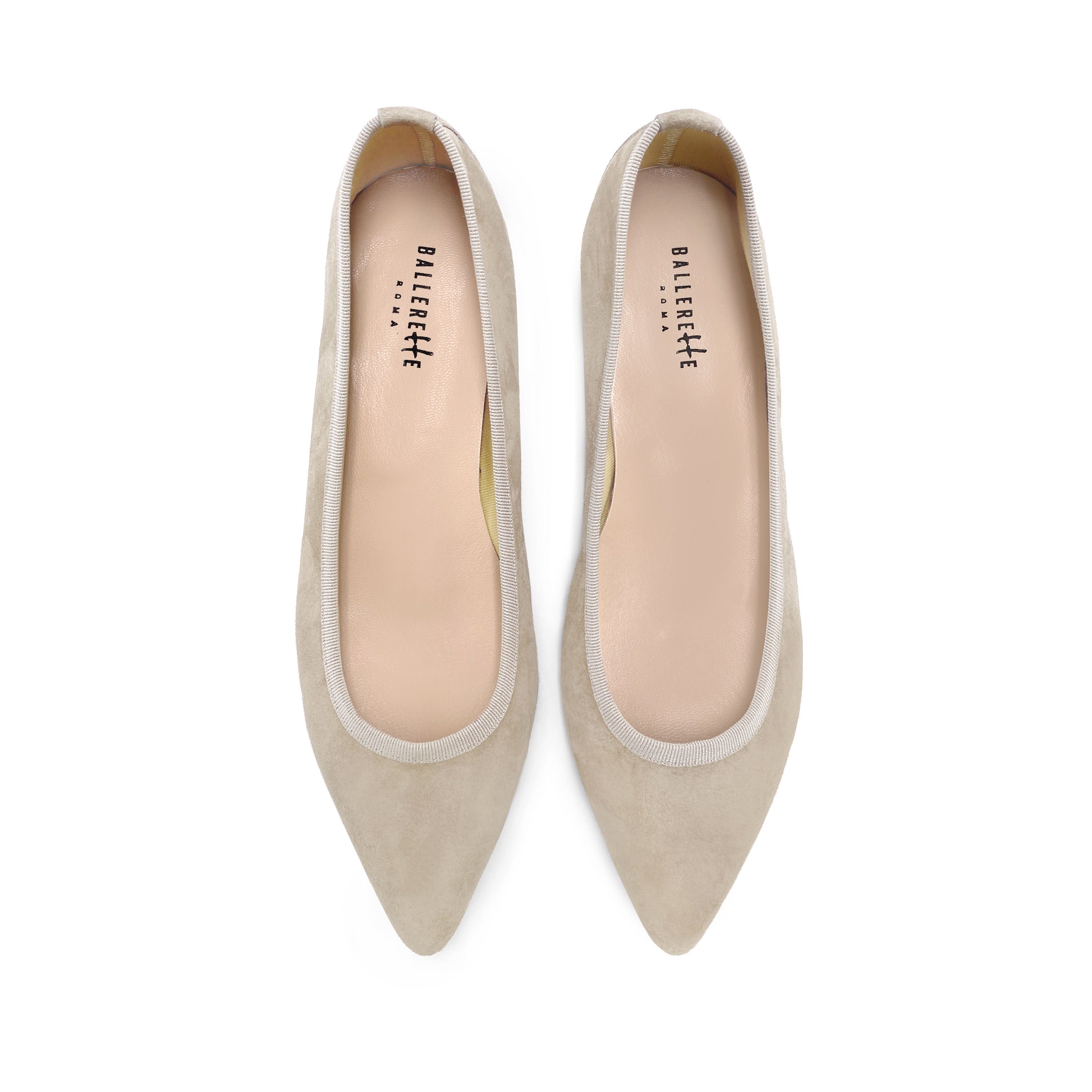 Beige Suede Pointed Toe Ballet Flats