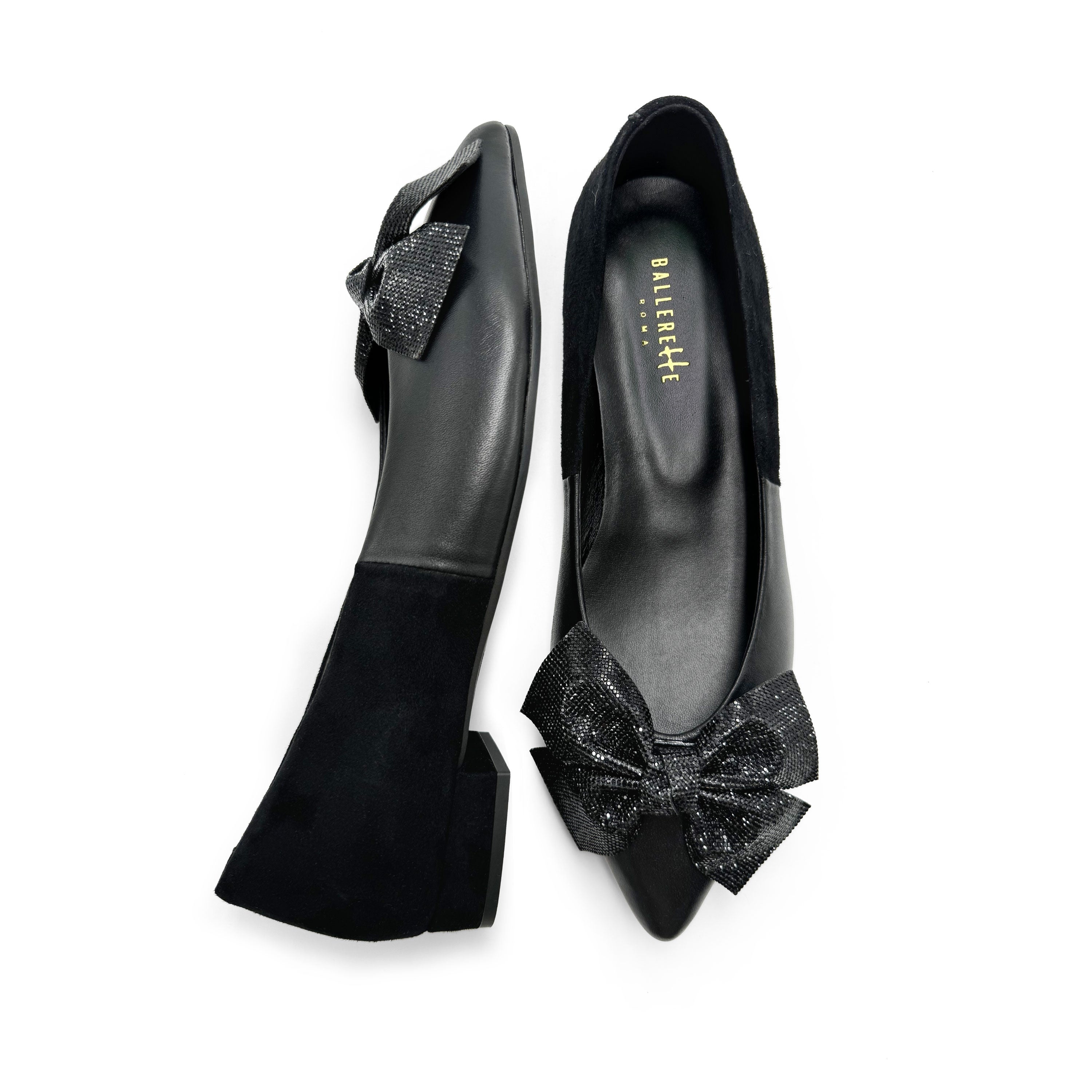 Ballerines de soirée pointues noires avec nœud bijou