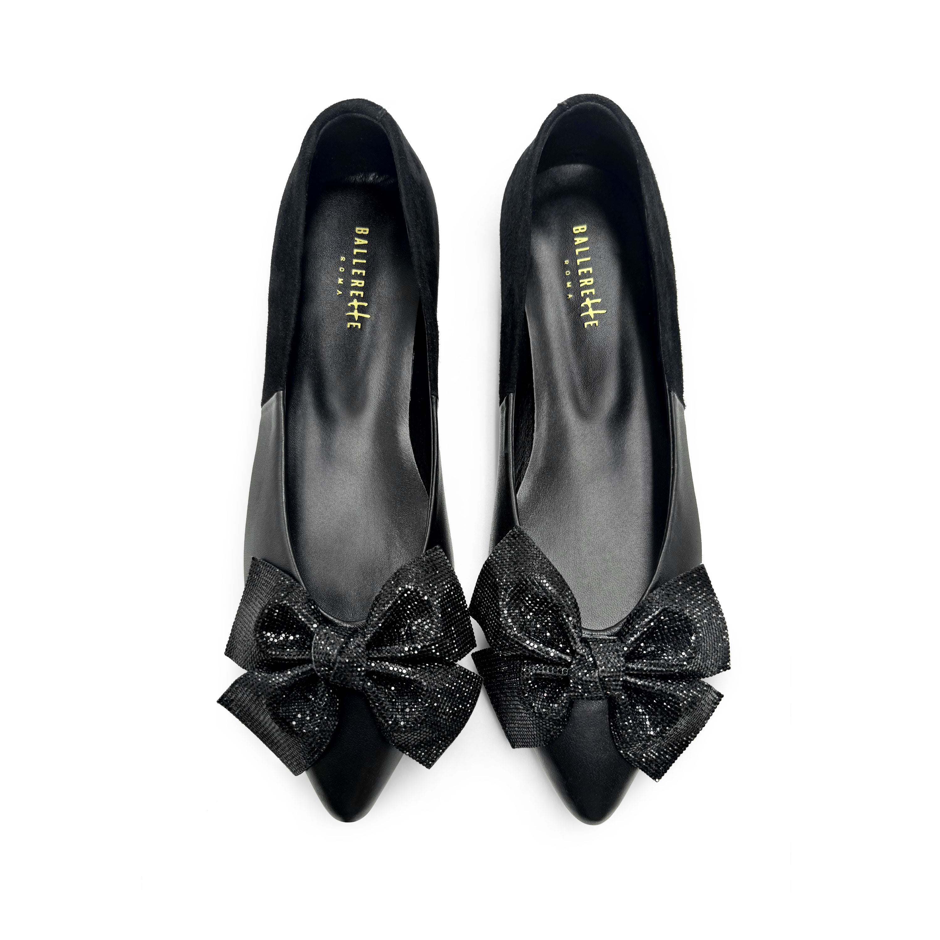 Ballerines de soirée pointues noires avec nœud bijou