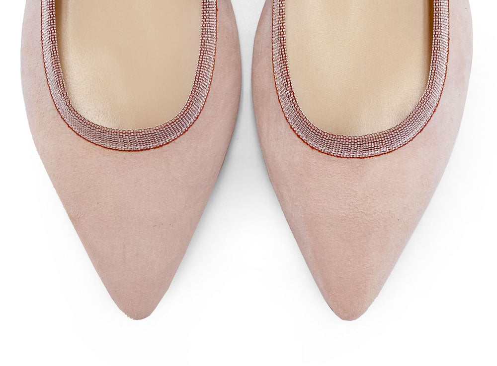 Rosafarbene spitze Wildlederballerinas