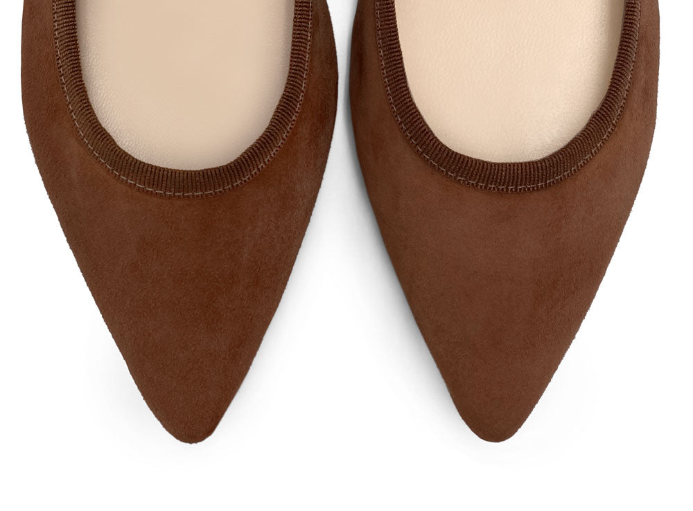 Coffee Brown Suede Pointed Ballet Flats