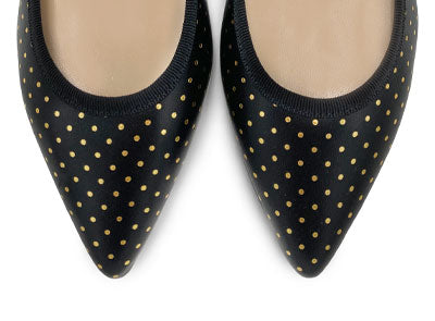 Ballerine a punta nere in pelle con micro pois oro