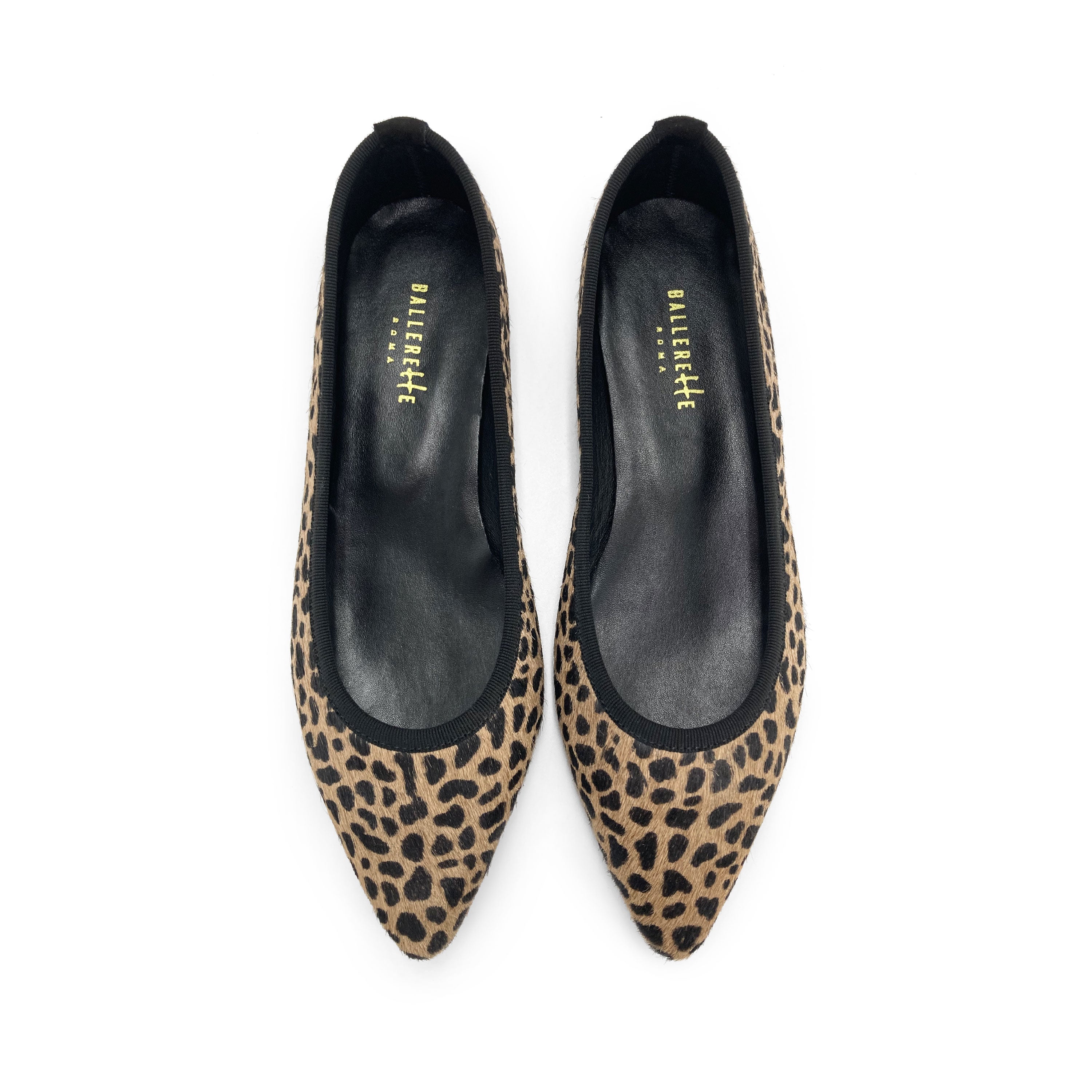 Spitze Ballerinas mit Animal-Print aus geflecktem Ponyfell