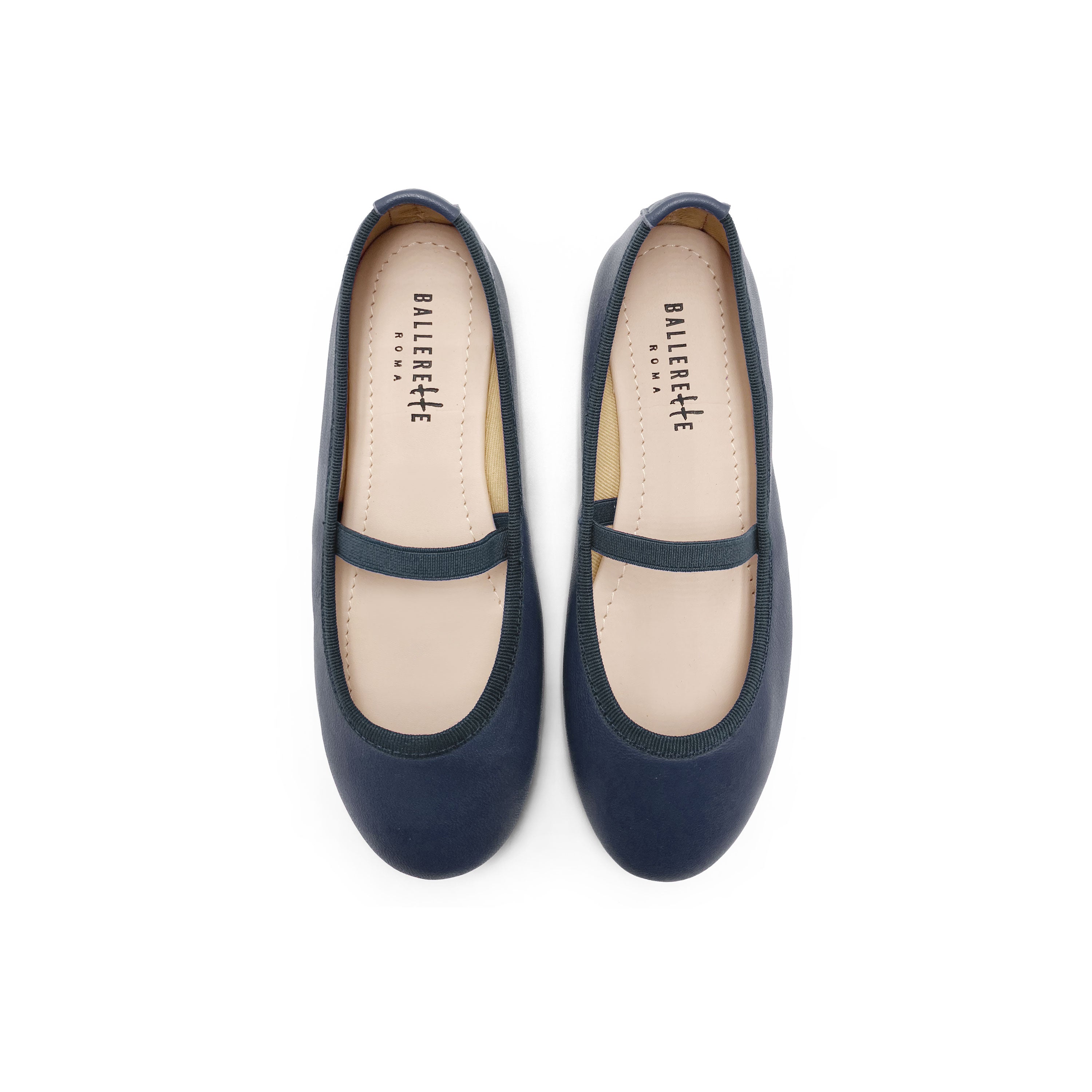 Blue leather girls ballet flats with elastic band