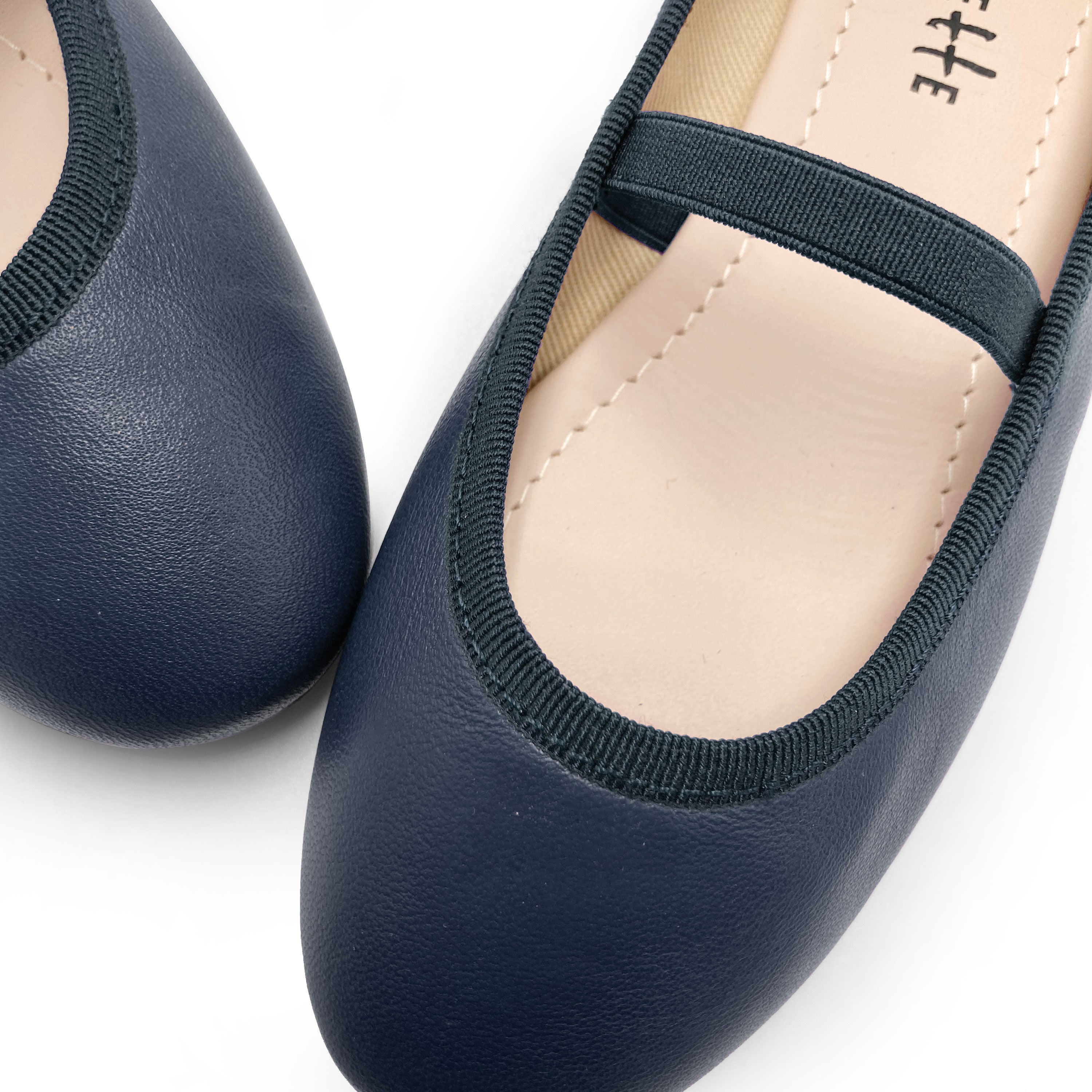 Ballerine bambina blu in pelle con elastico