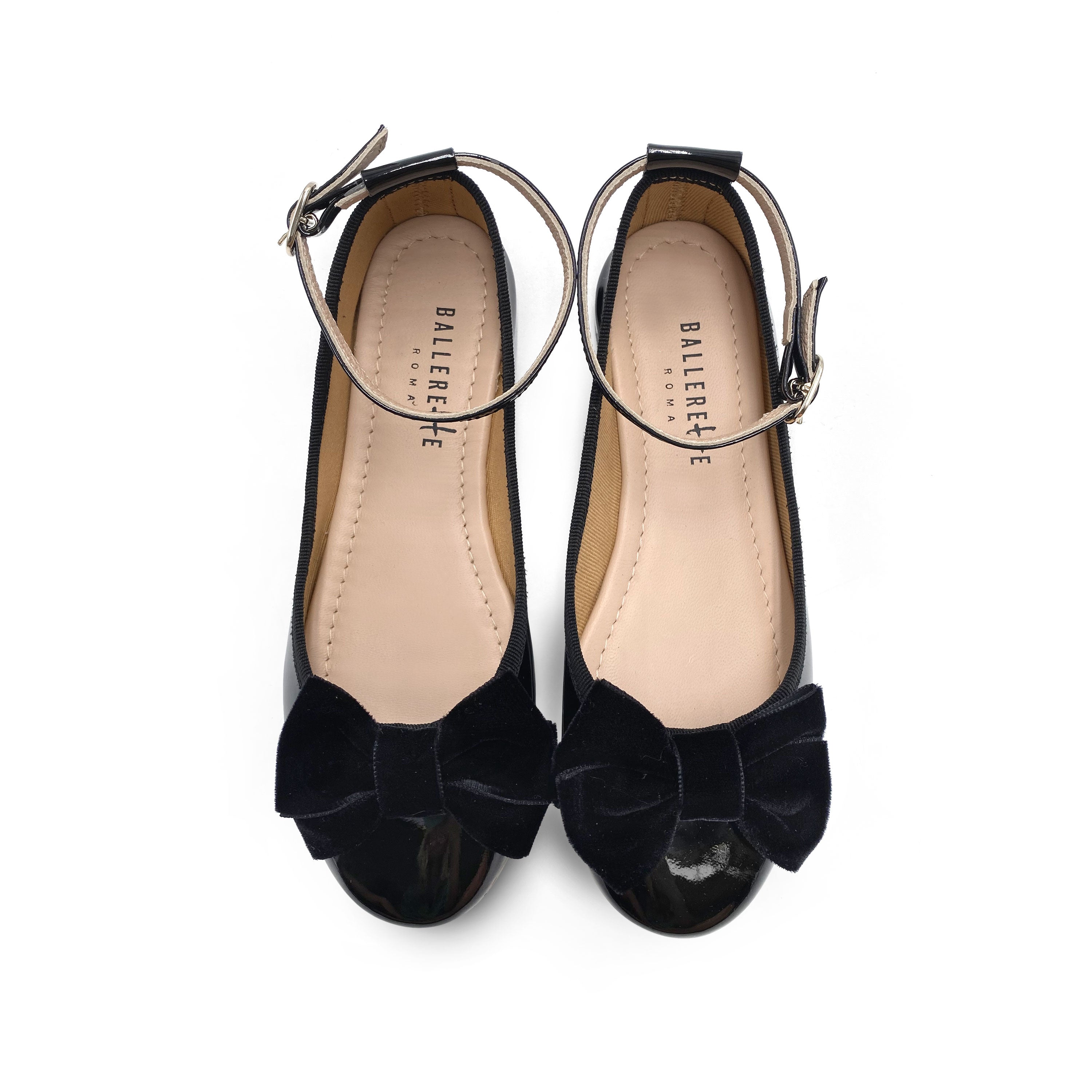 Ballerine da bambina in vernice nera e fiocco in velluto