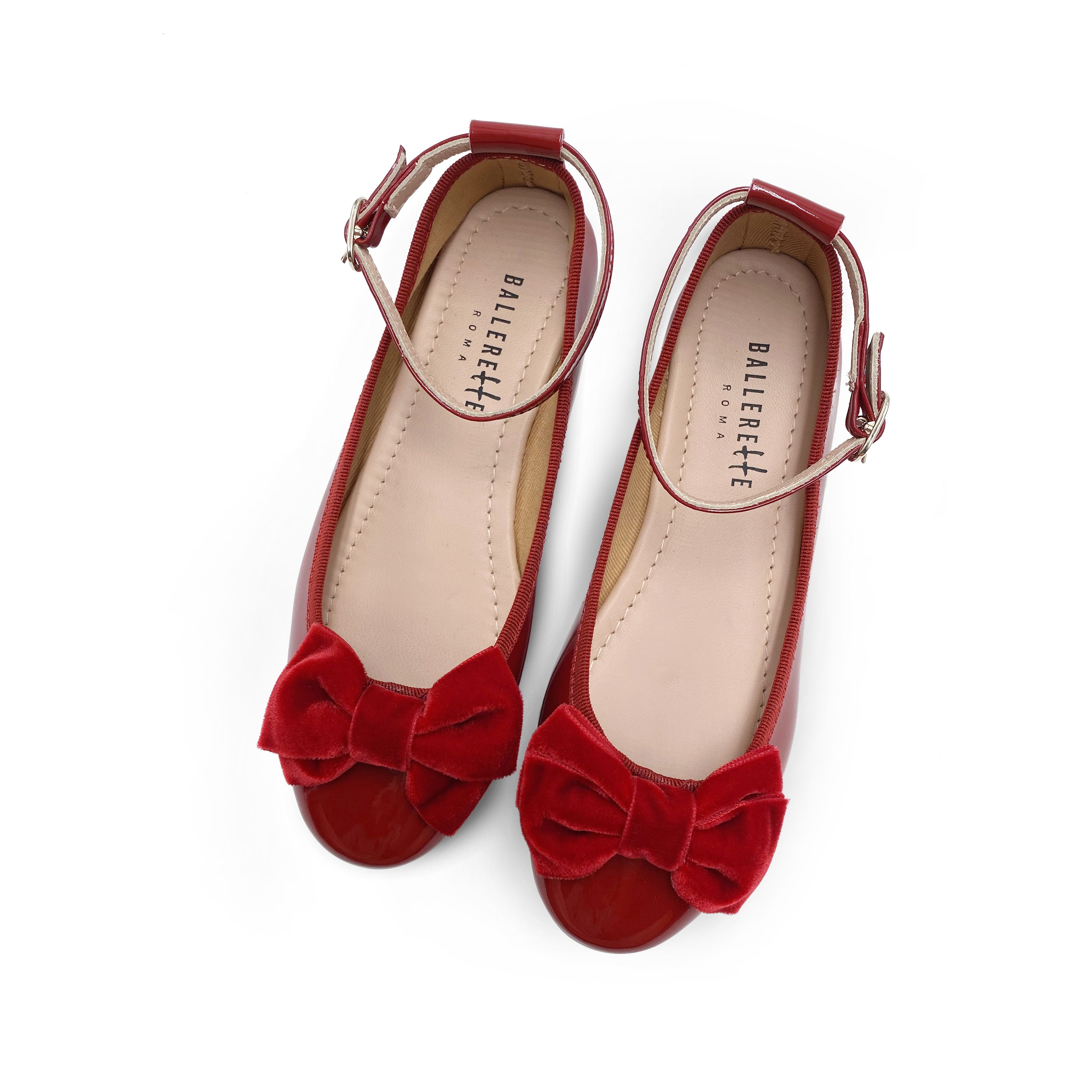 Ballerine da bambina in vernice rossa e fiocco in velluto