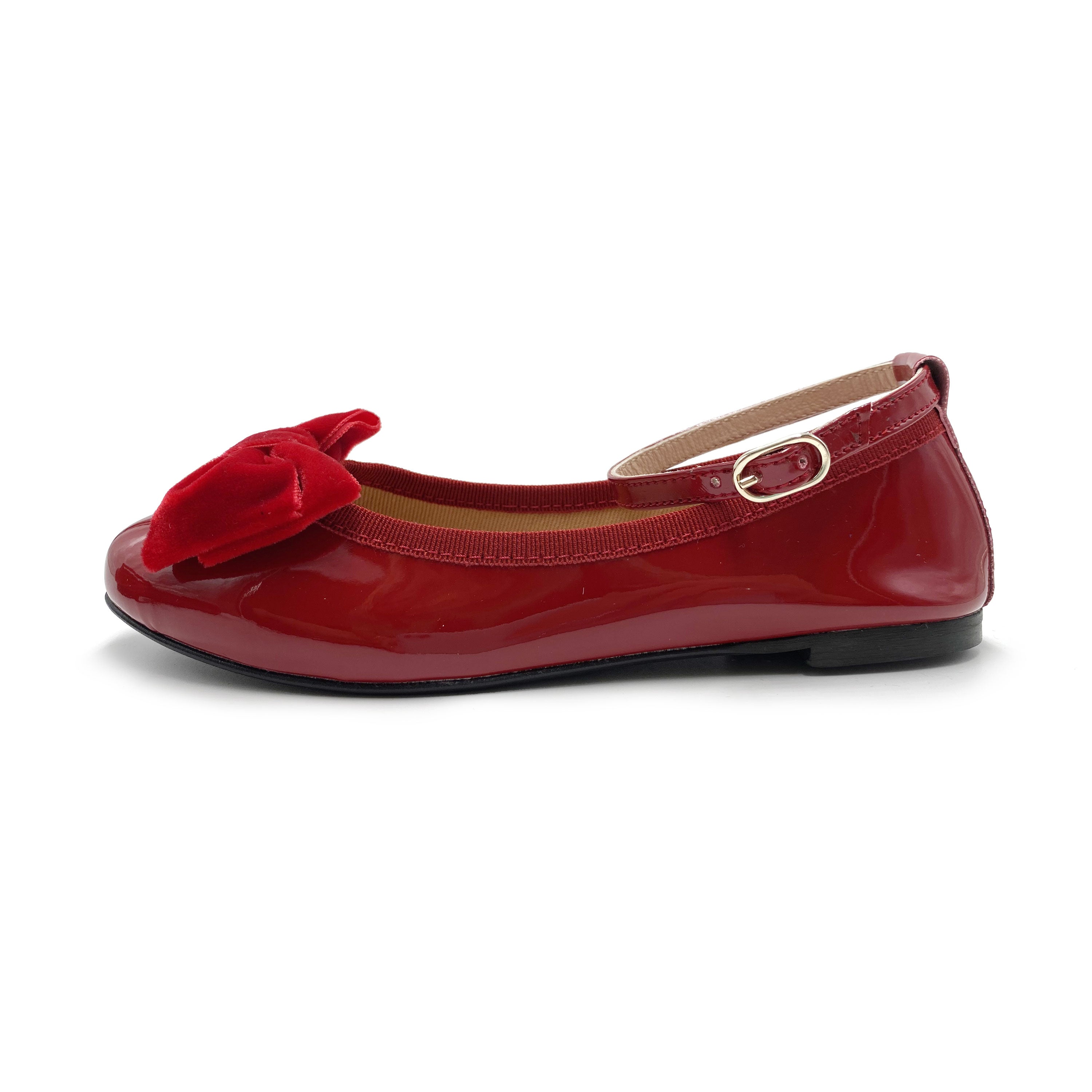 Ballerine da bambina in vernice rossa e fiocco in velluto