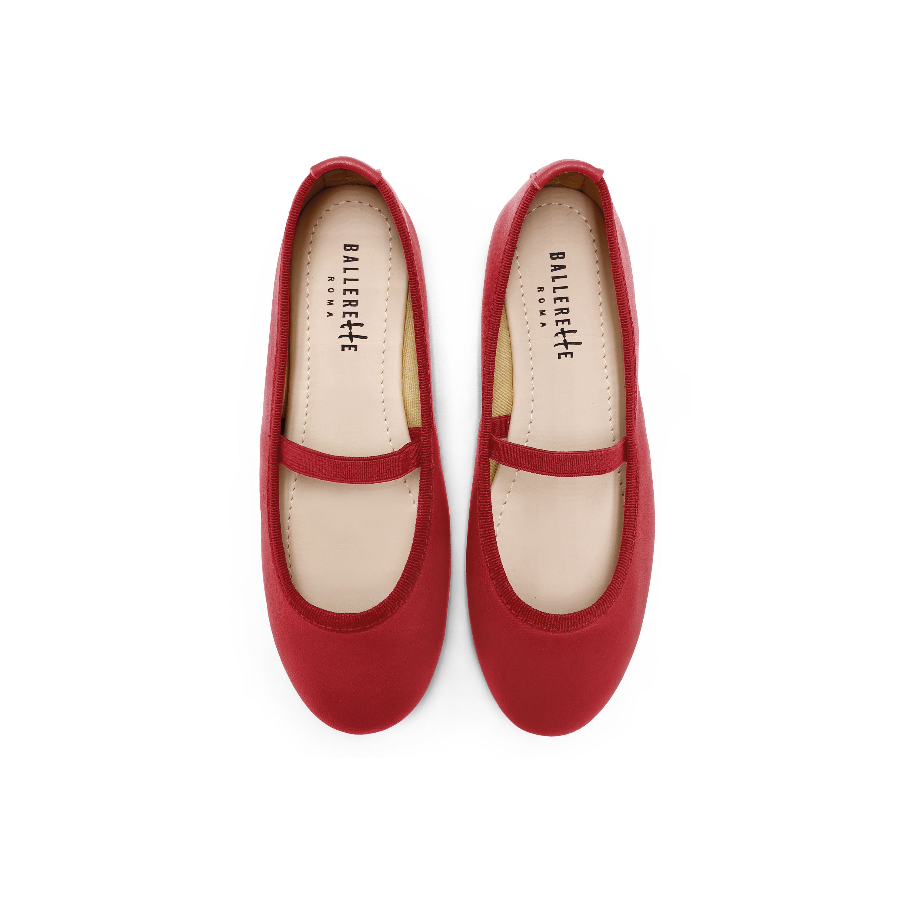 Red leather girls ballet flats with elastic band