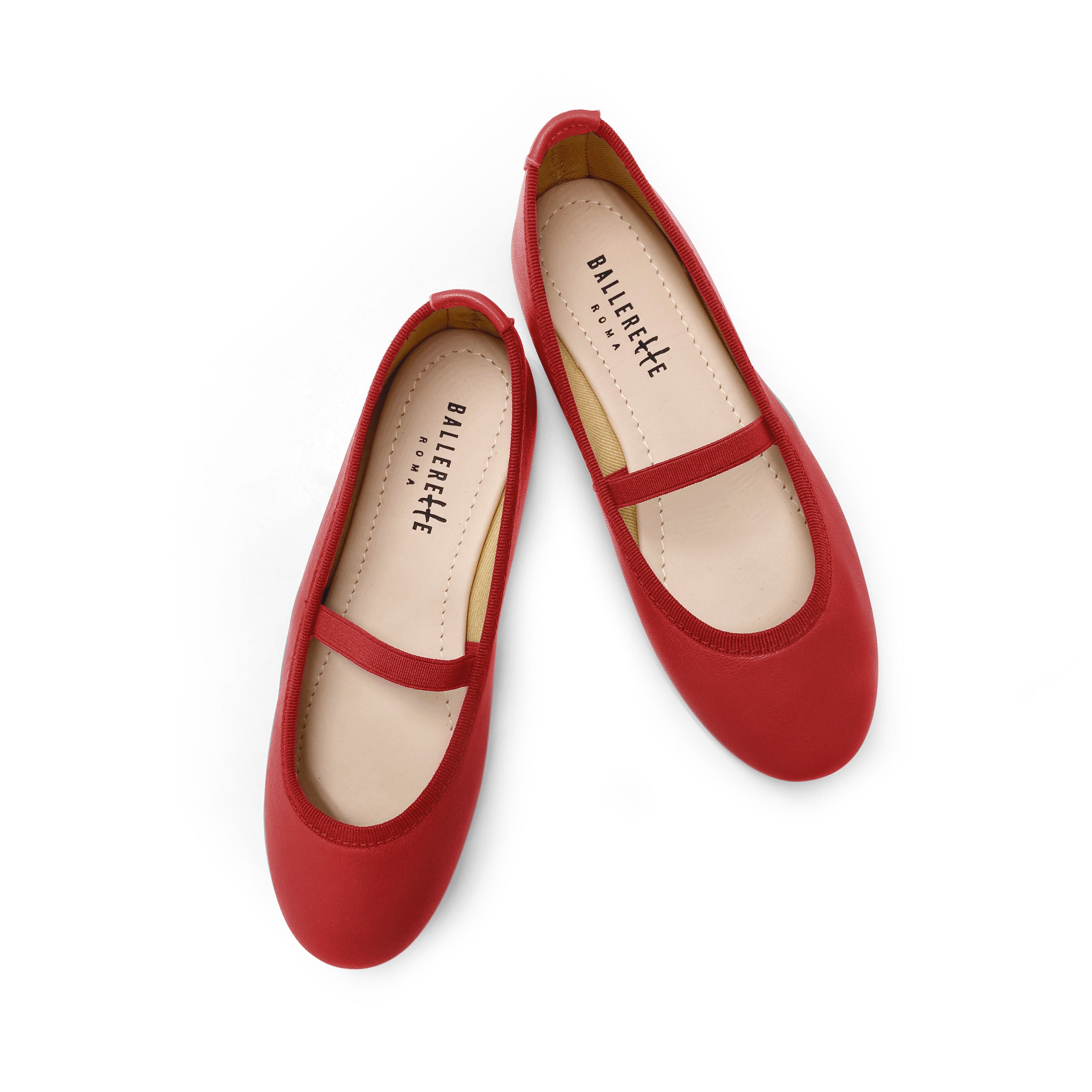 Red leather girls ballet flats with elastic band