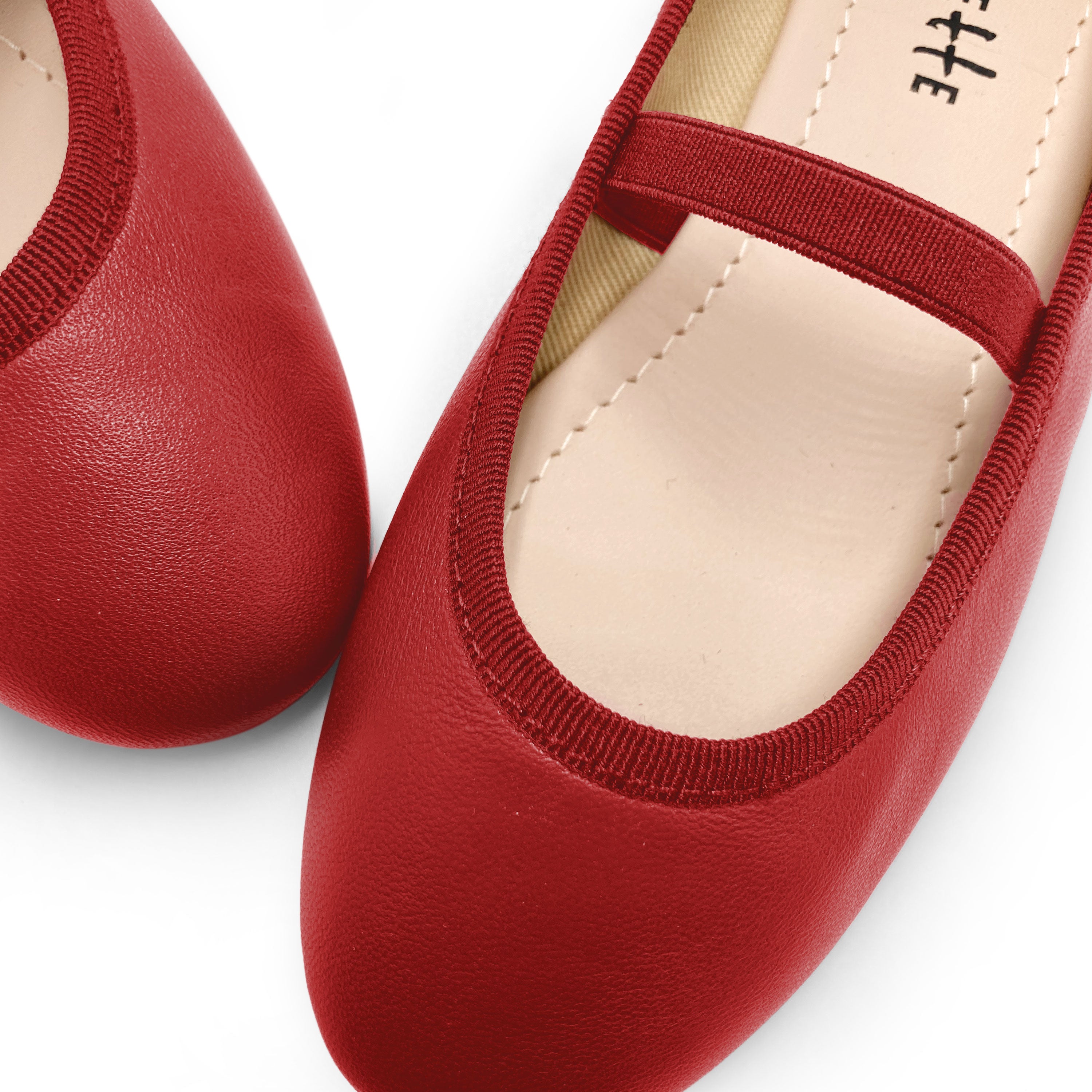 Red leather girls ballet flats with elastic band
