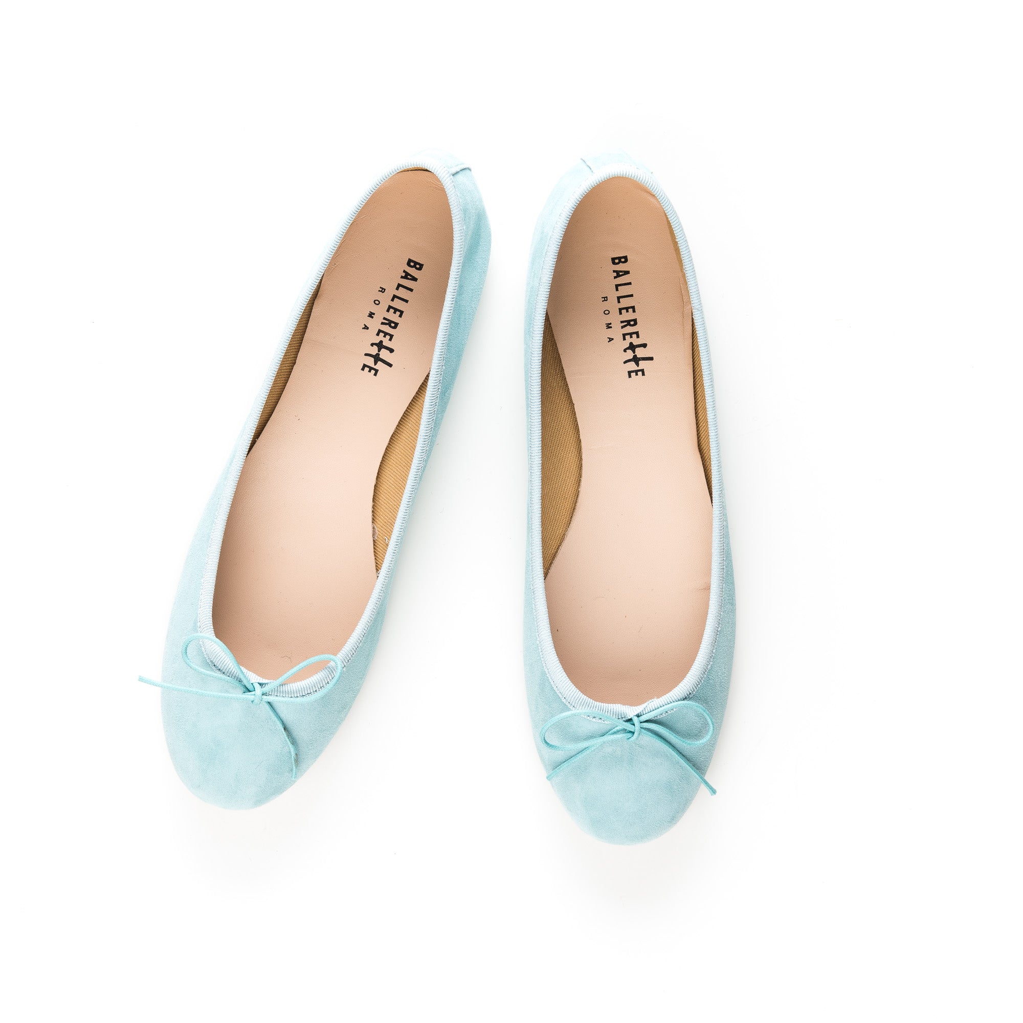 Aquamarinfarbene Ballerinas aus Wildleder