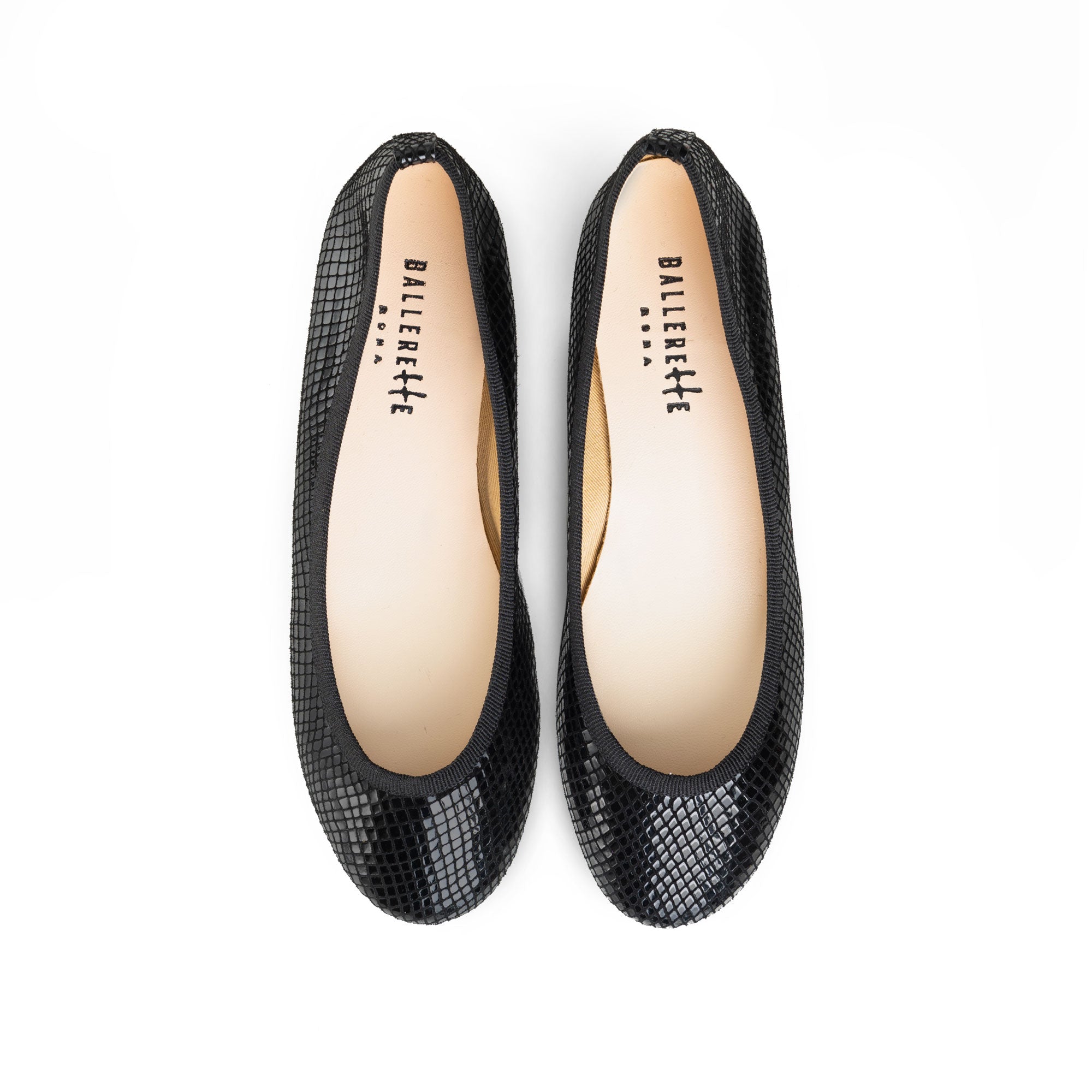 Black metallic suede ballet flats