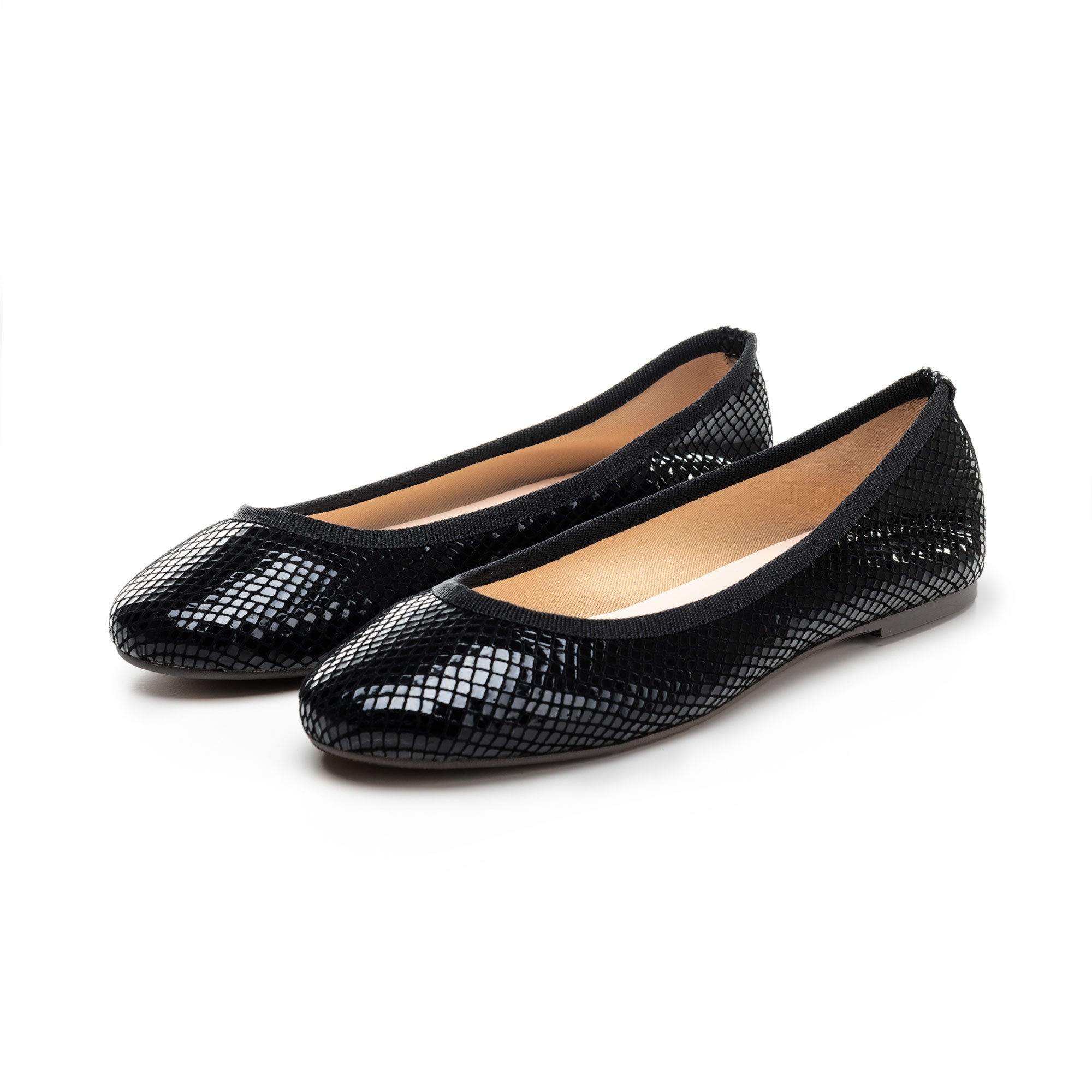 Black metallic suede ballet flats