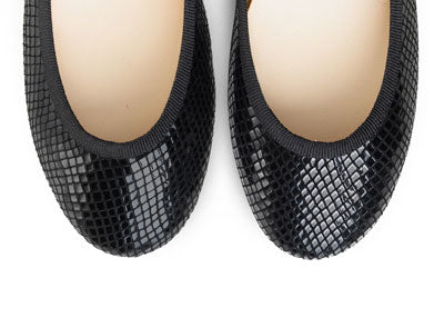 Black metallic suede ballet flats