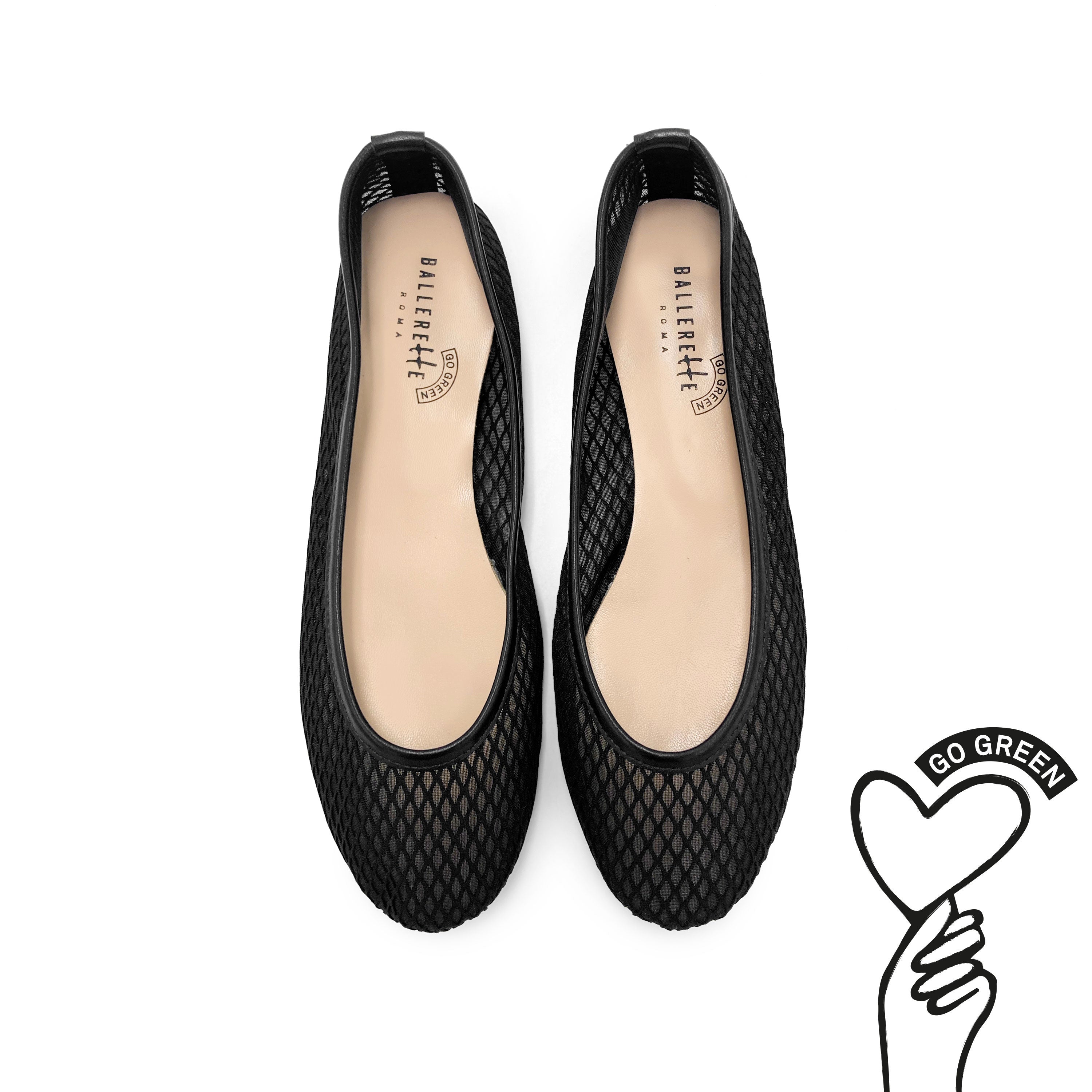 TT GO GREEN Collection - Black Transparent Mesh Ballet Flats in ECO Recycled Fabric
