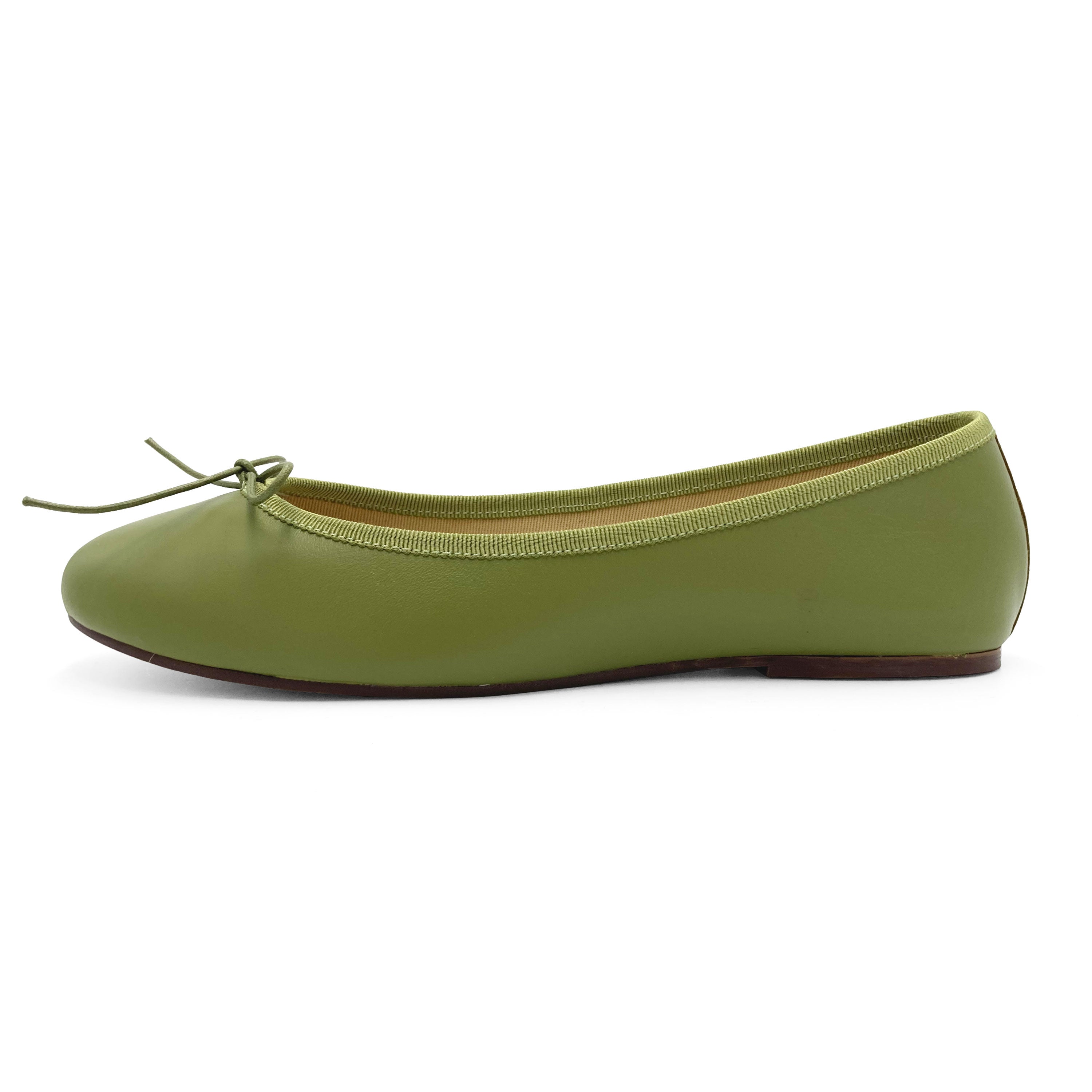 Olive Green Leather Ballet Flats