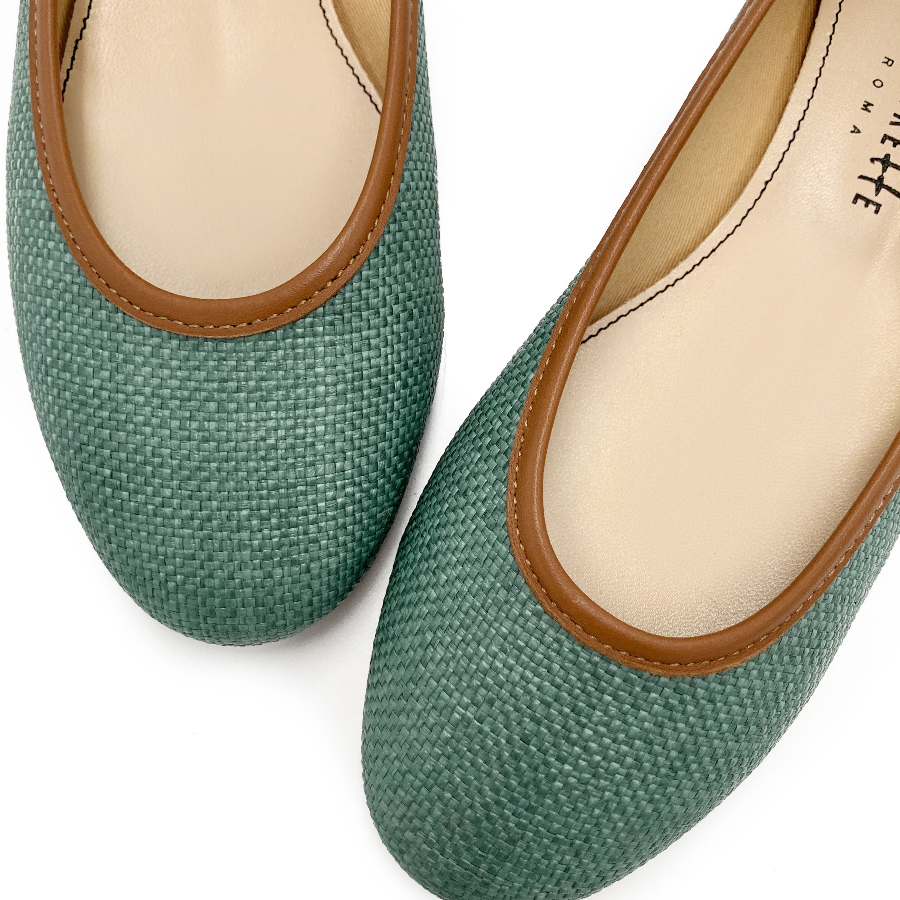 Green summer raffia ballet flats
