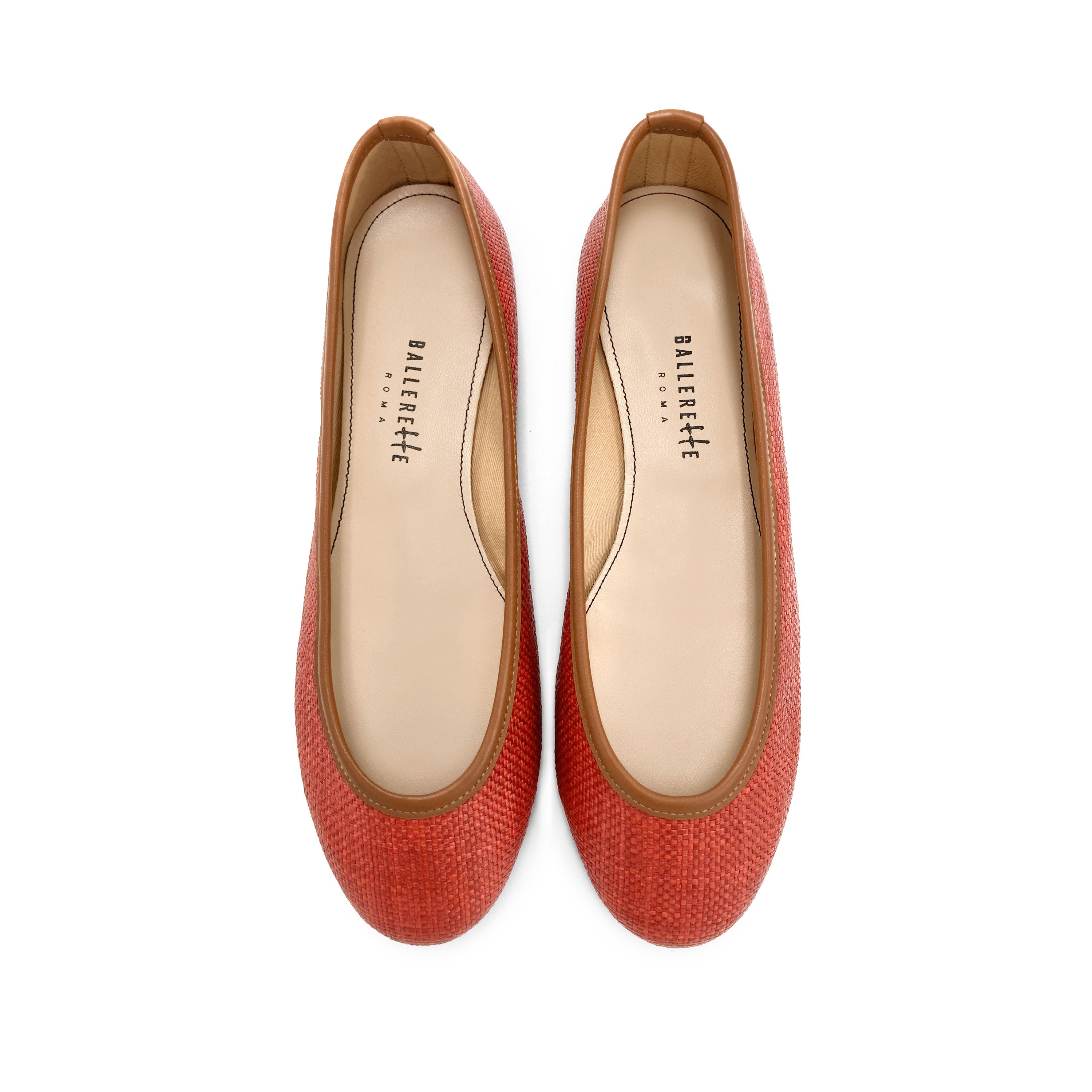 Red summer raffia ballet flats