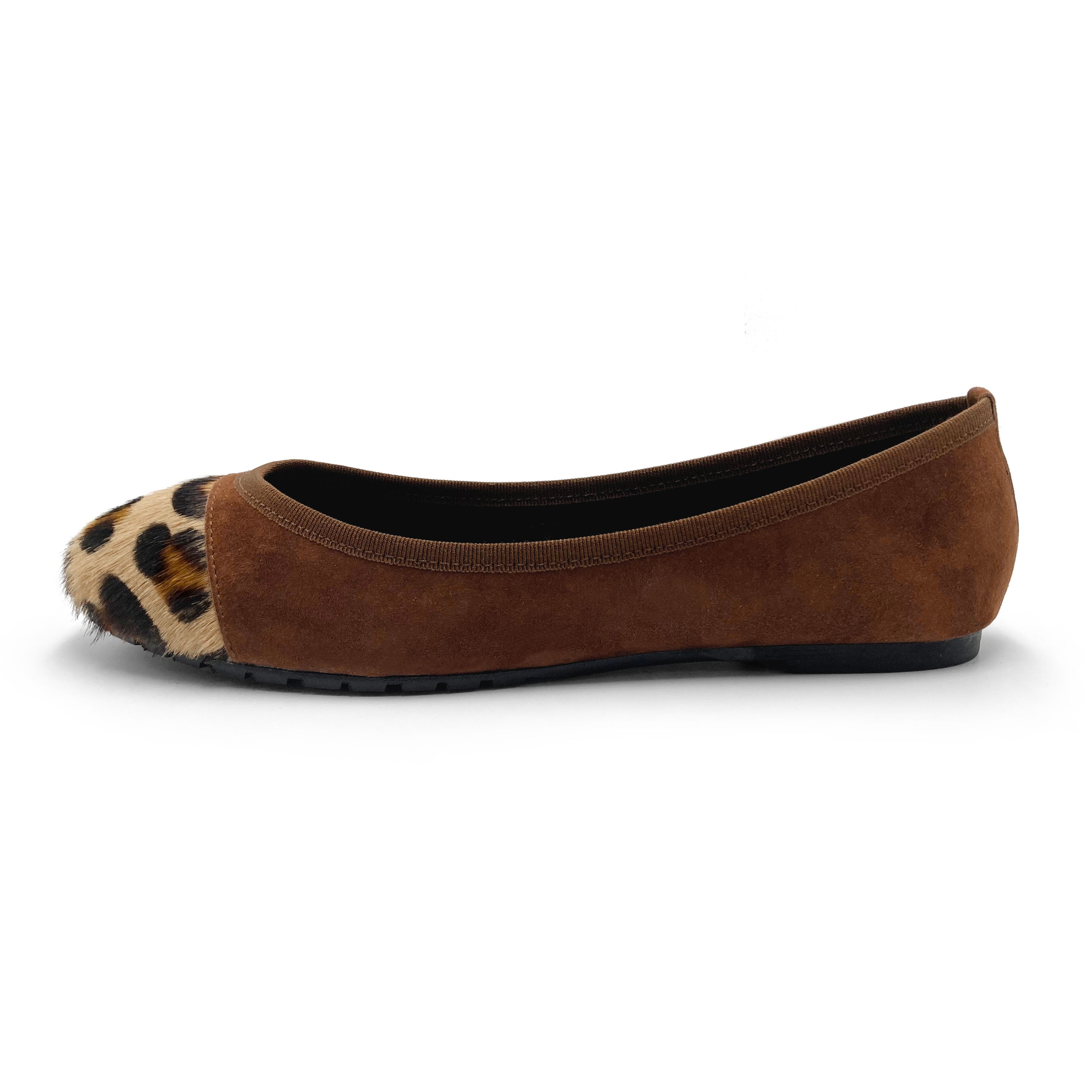 Ballerines en daim marron à bout tacheté animalier