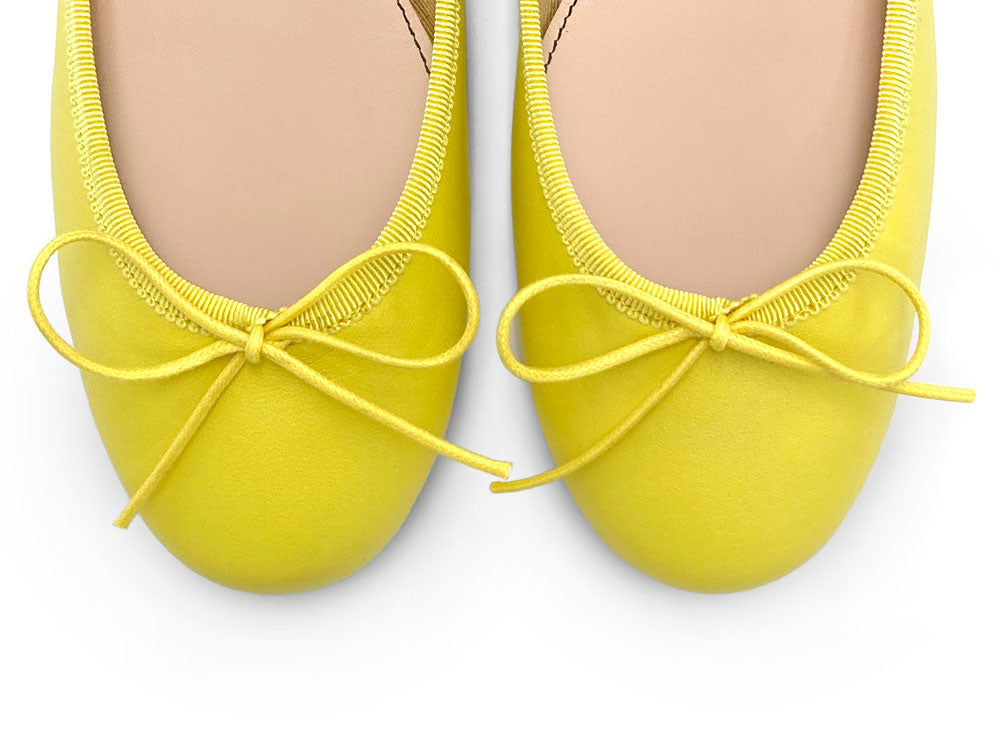 Lemon yellow leather ballet flats