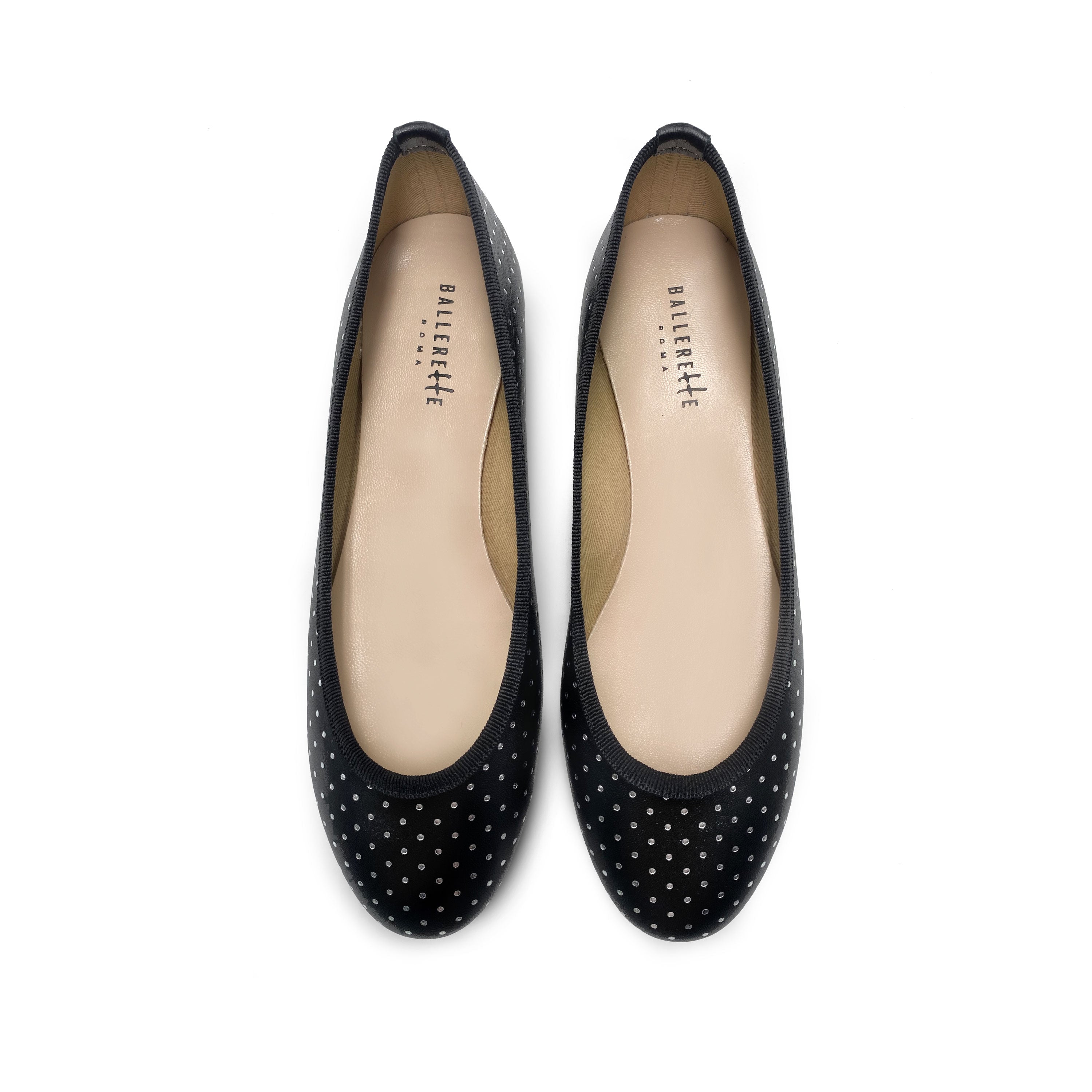 Ballerine nere in pelle con micro pois argento