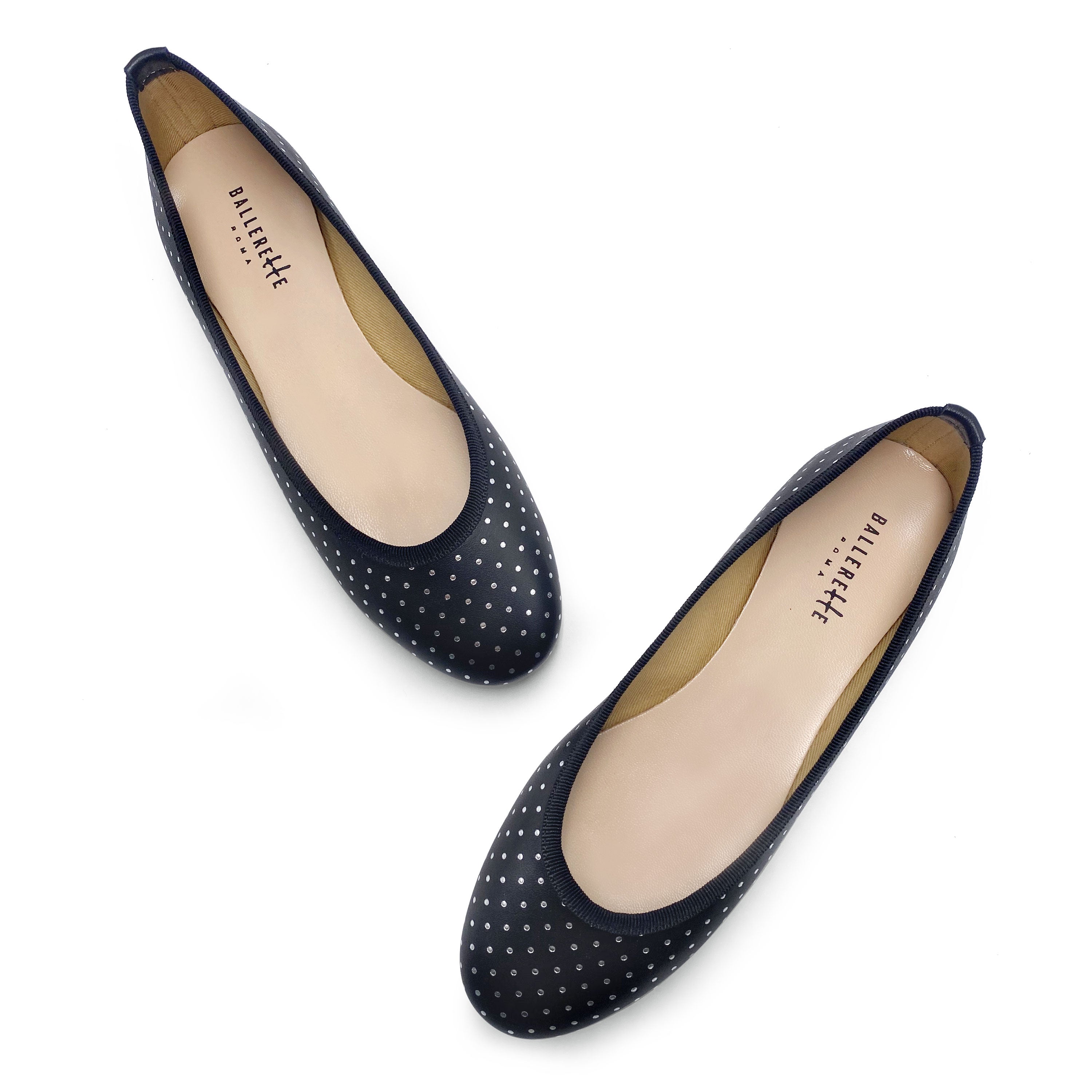 Ballerine nere in pelle con micro pois argento