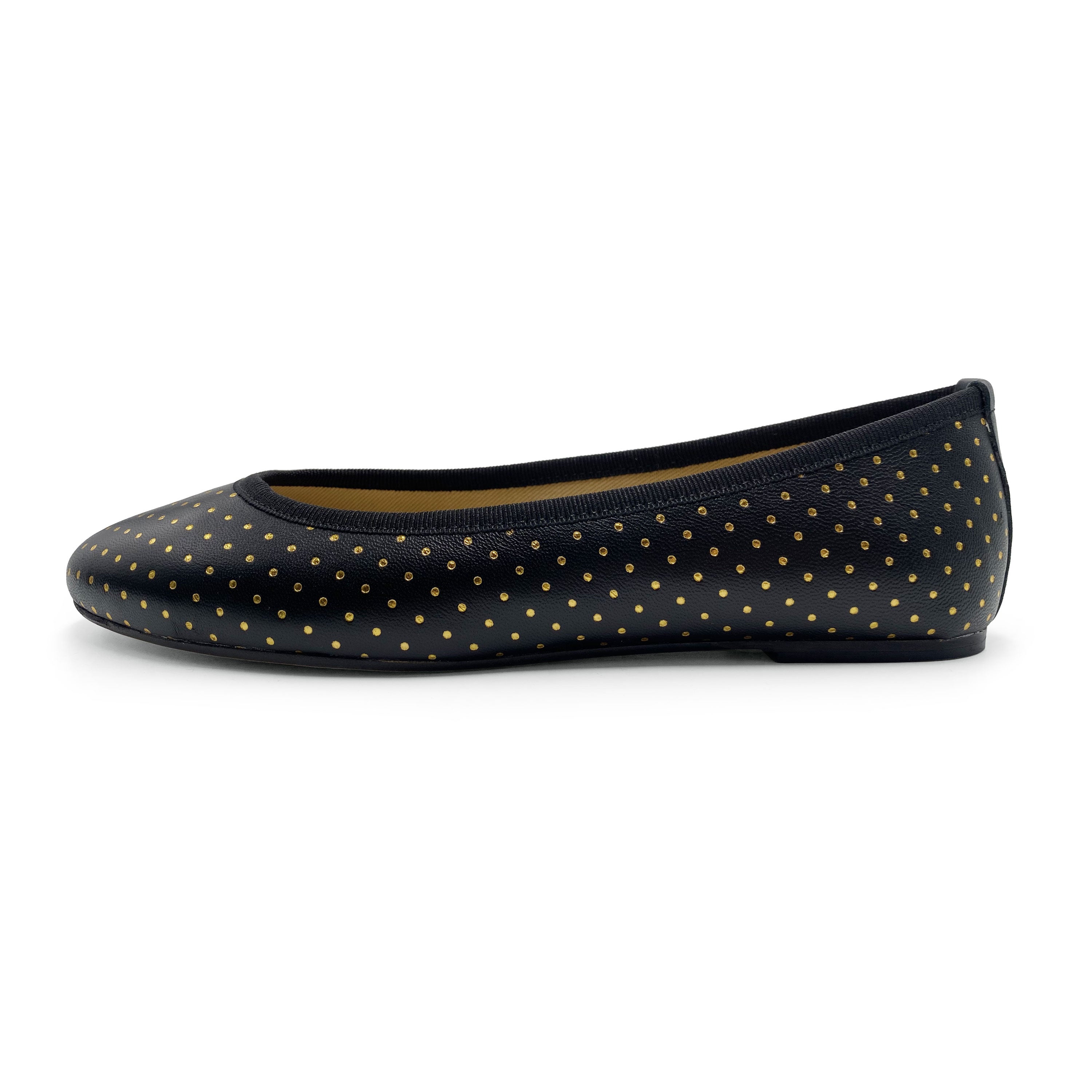 Ballerine nere in pelle con micro pois oro