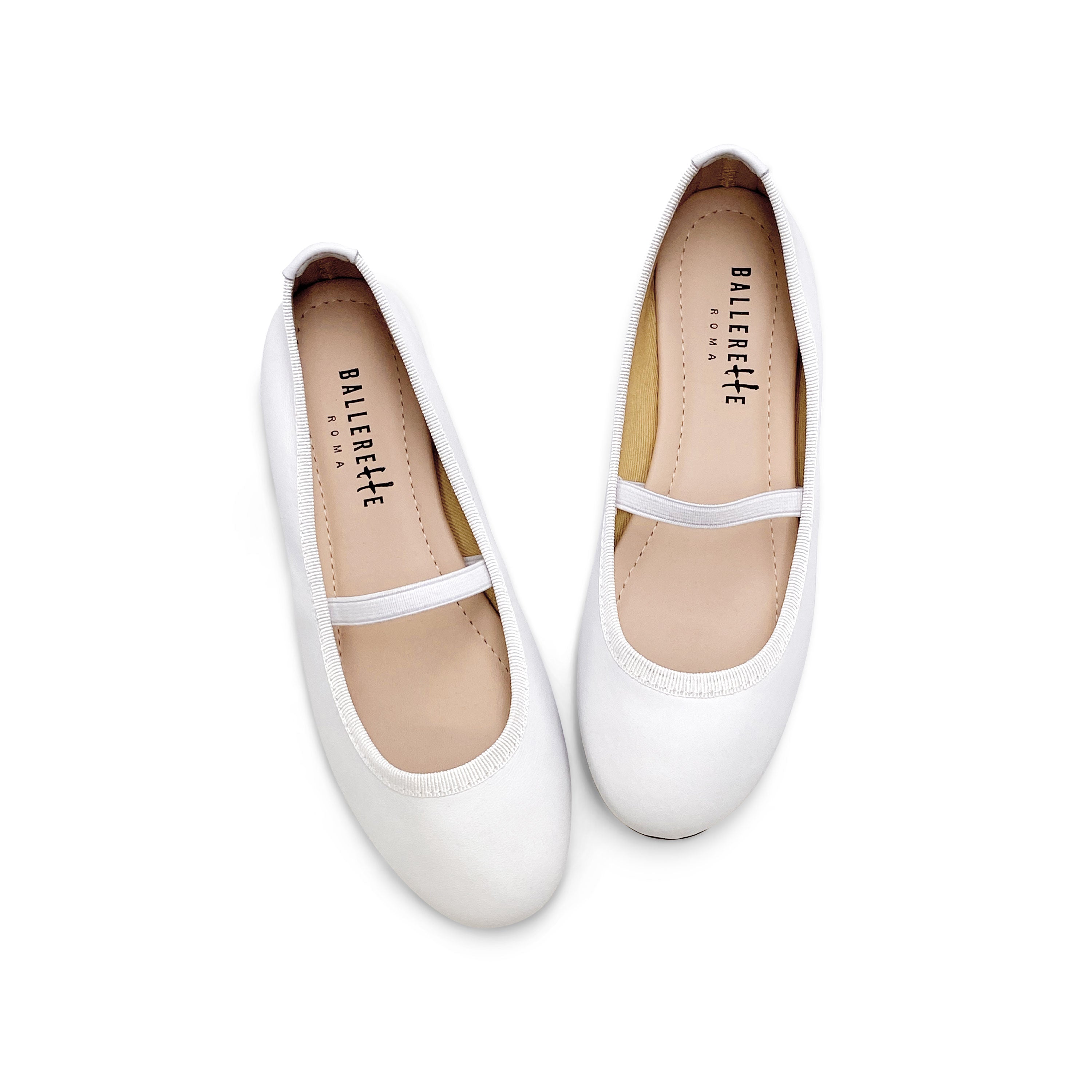 White leather girls ballet flats with elastic band