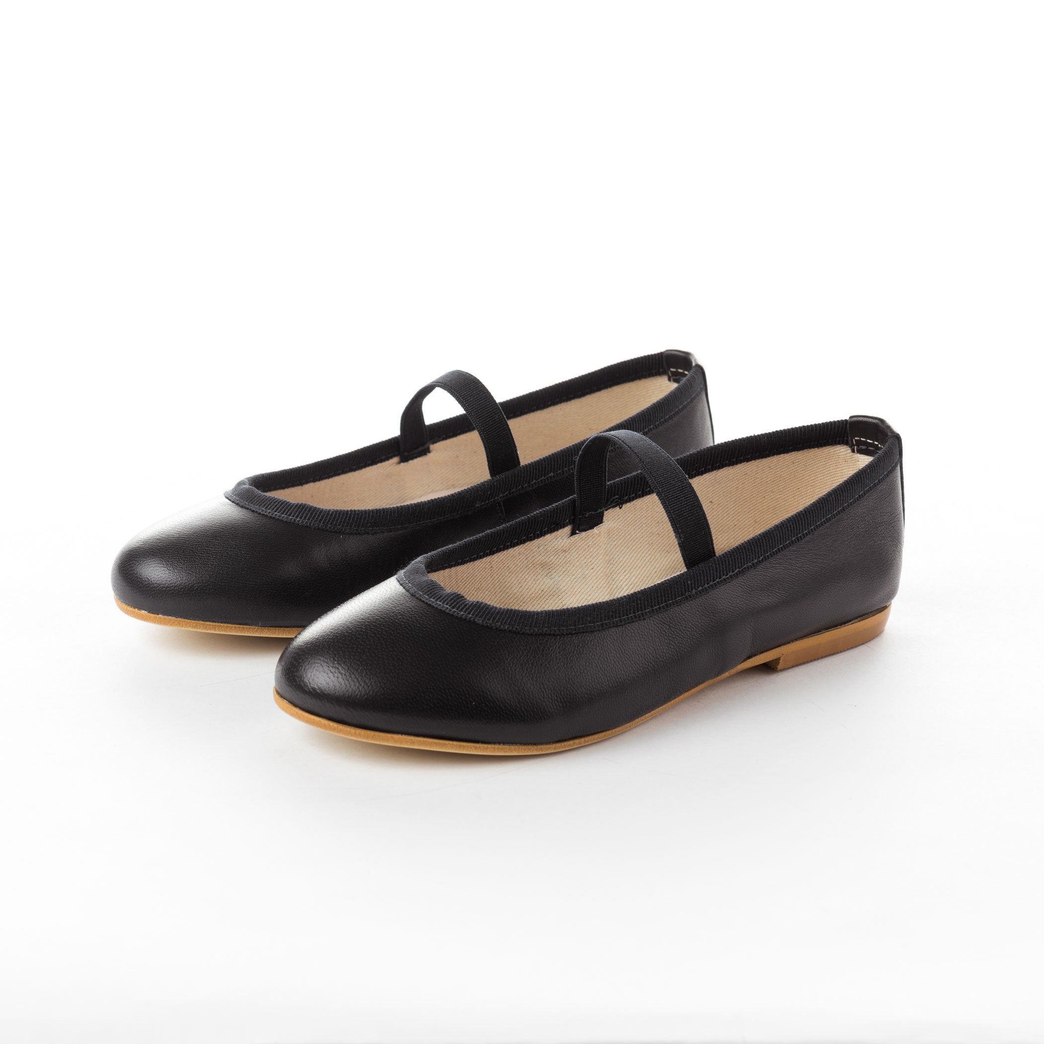 Ballerines fille en cuir noir avec élastique