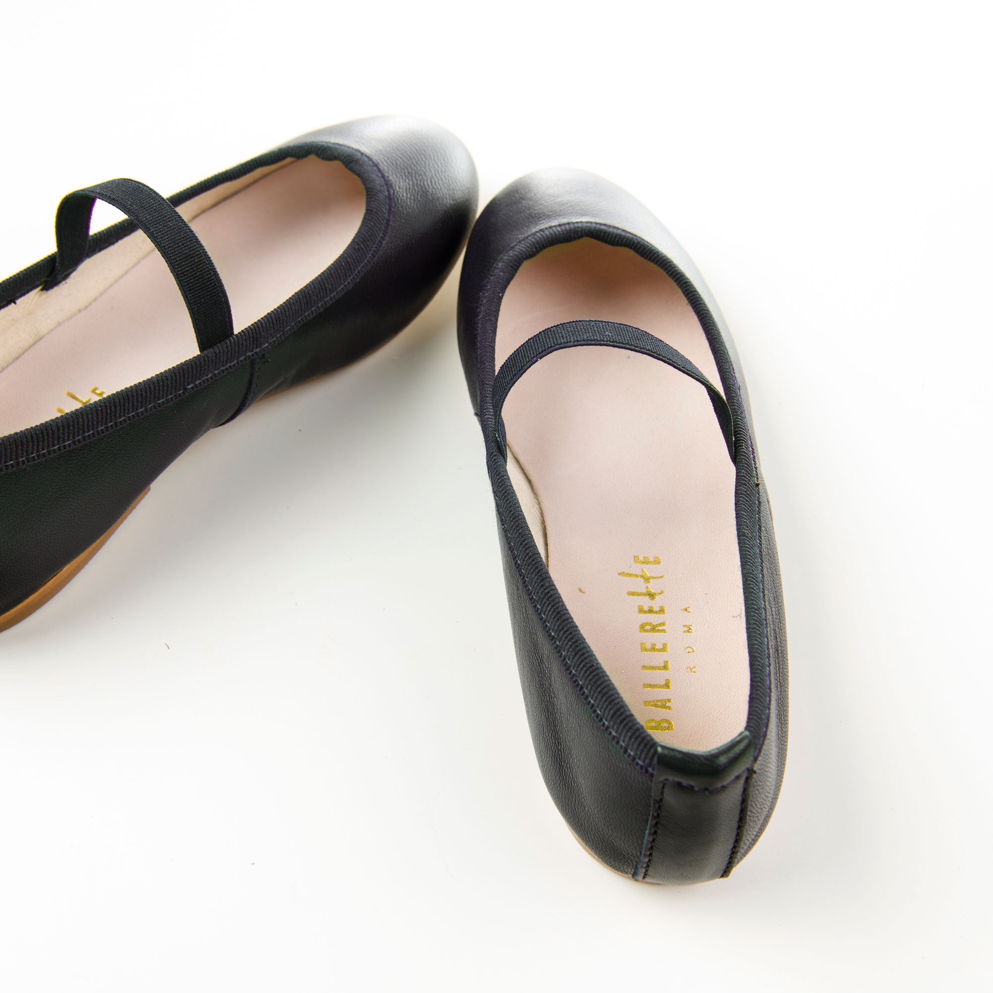 Ballerines fille en cuir noir avec élastique