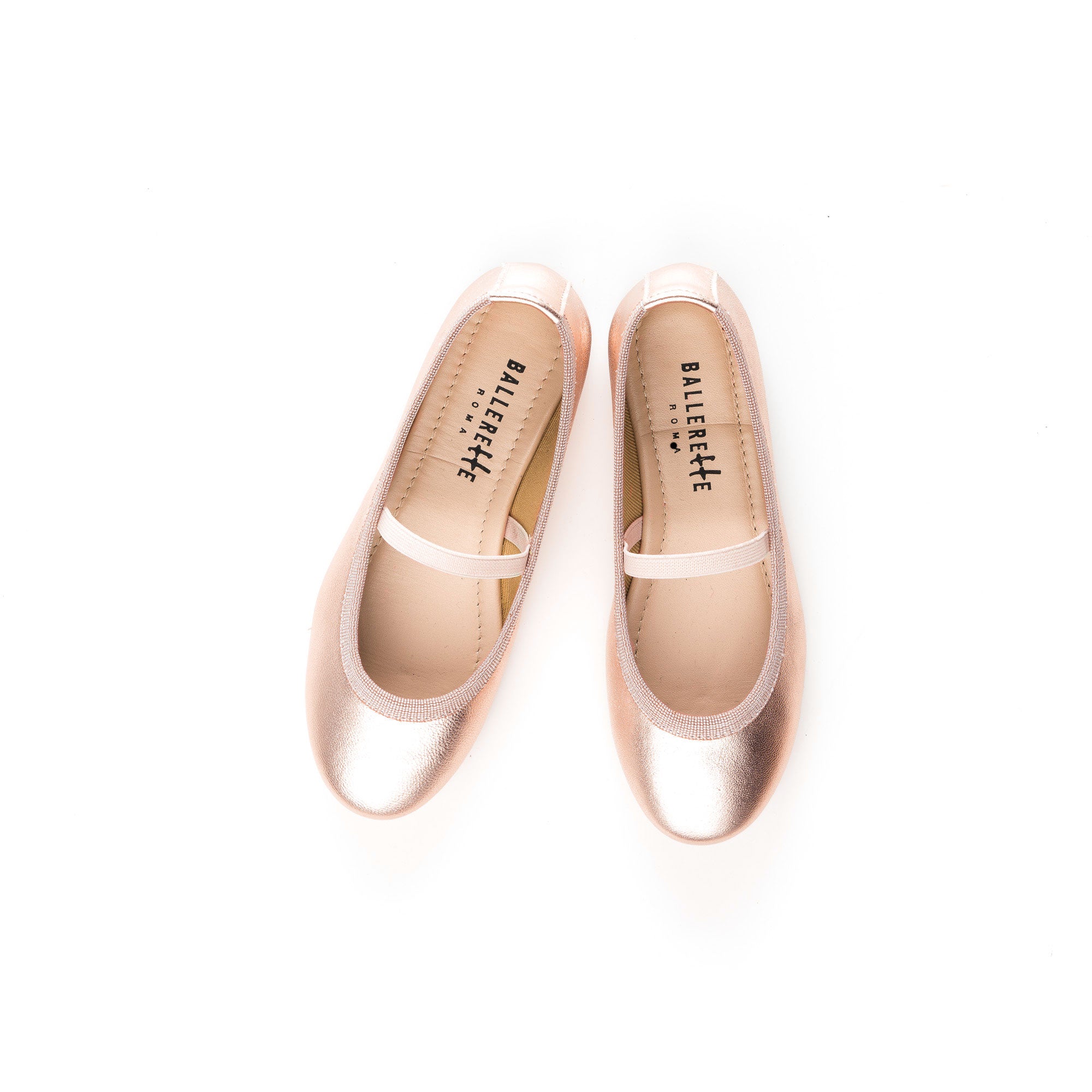 Ballerine bambina in pelle laminata rosa con elastico