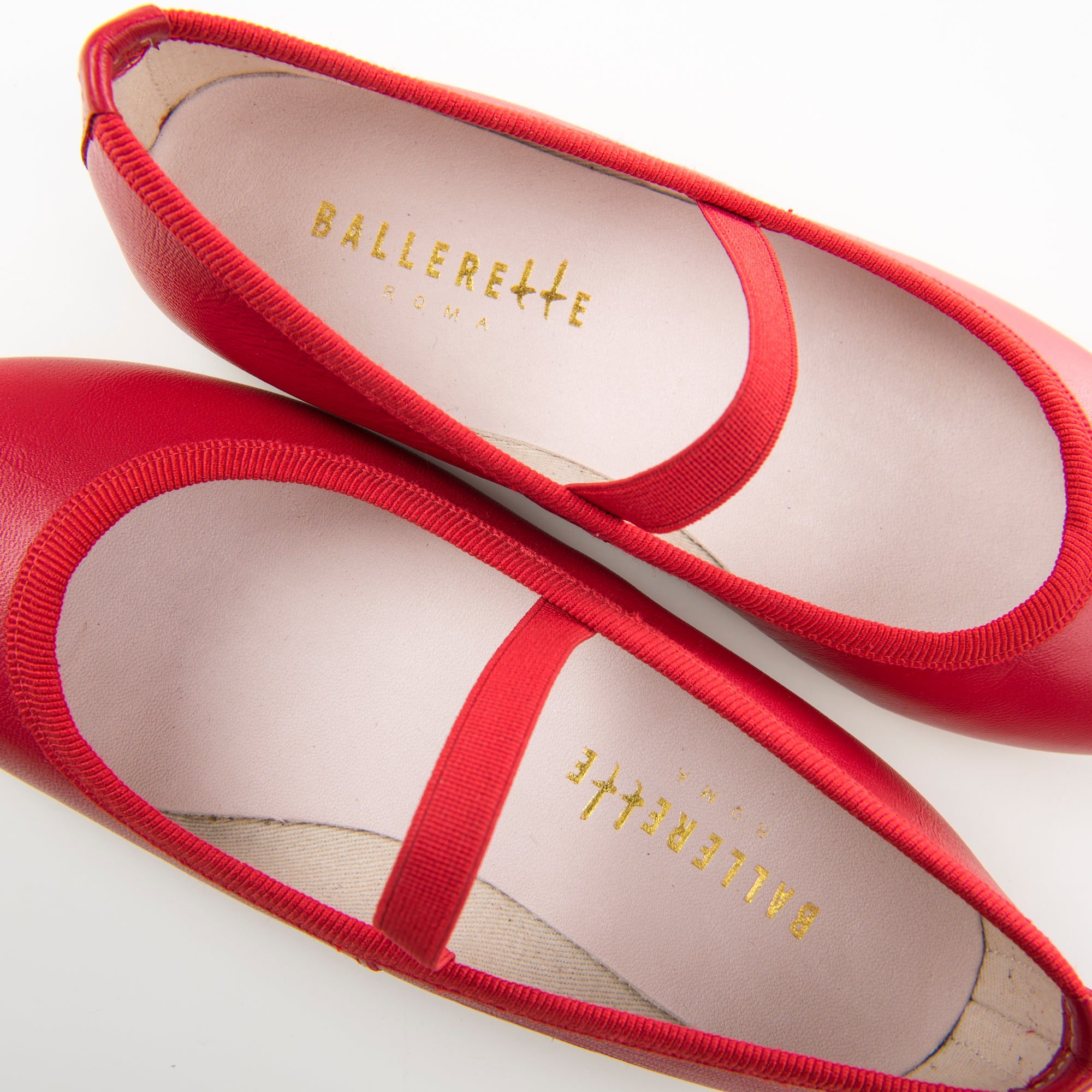 Ballerines fille en cuir rouge avec élastique