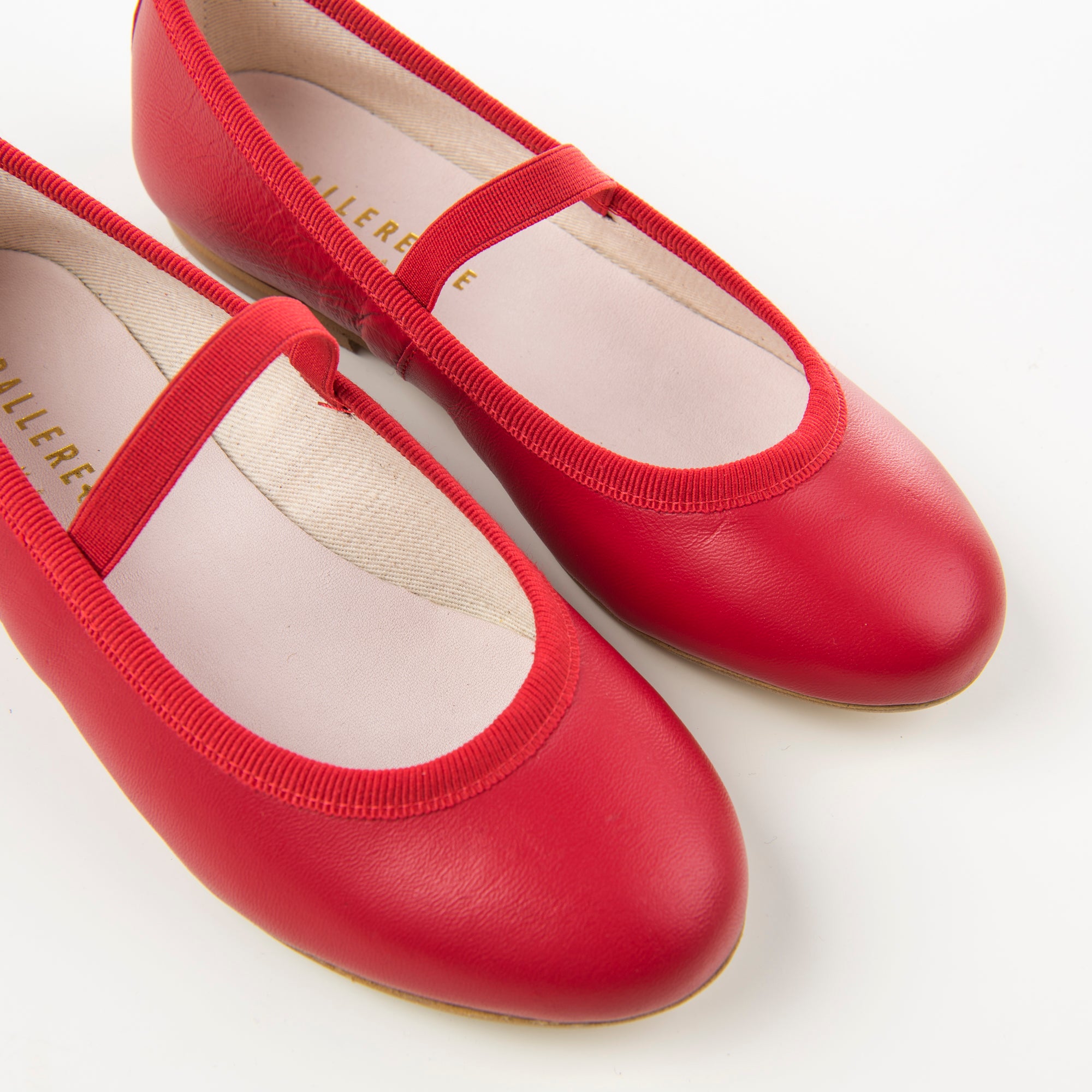 Ballerines fille en cuir rouge avec élastique
