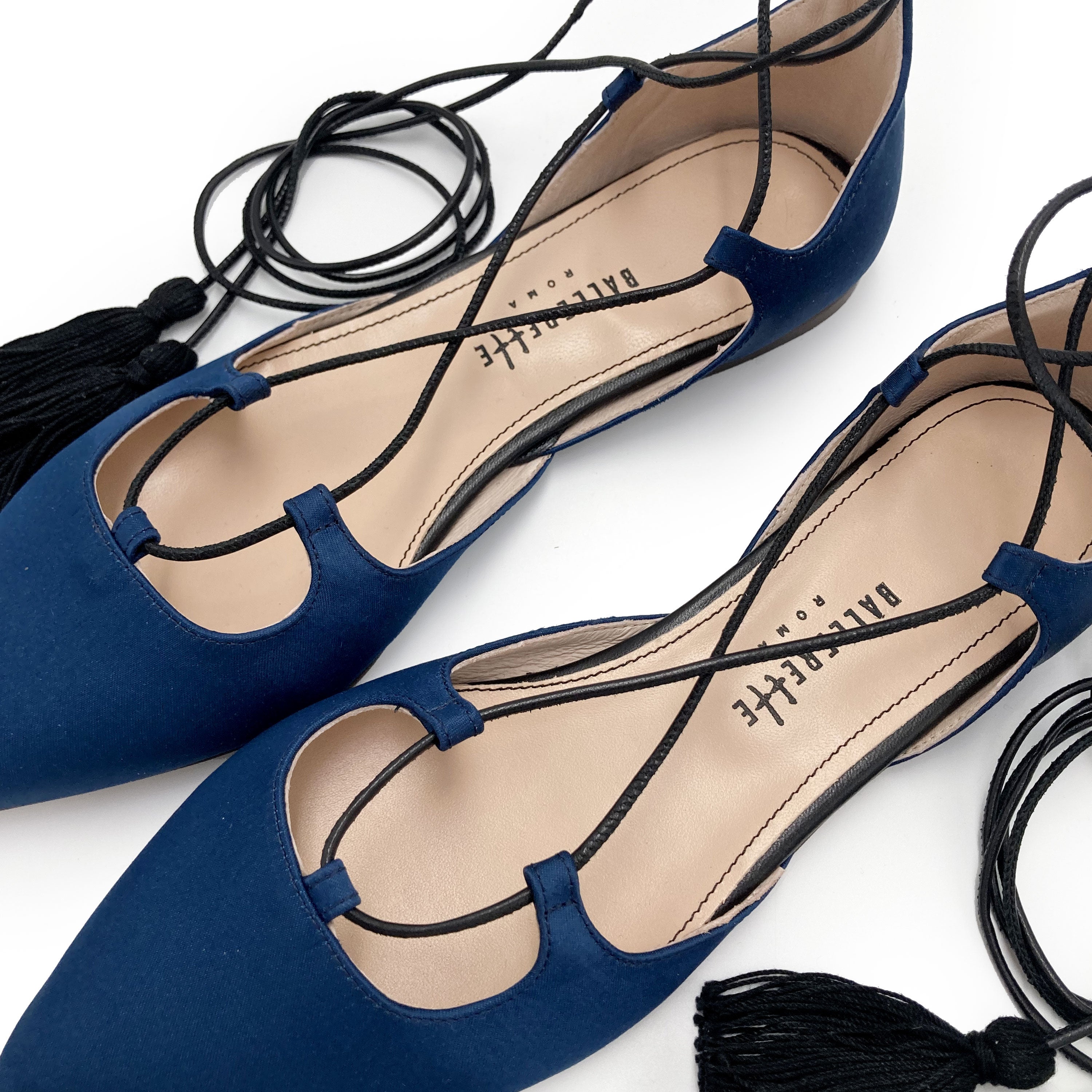 TT GO GREEN COLLECTION - Blue lace-up ballet flats in eco-friendly satin
